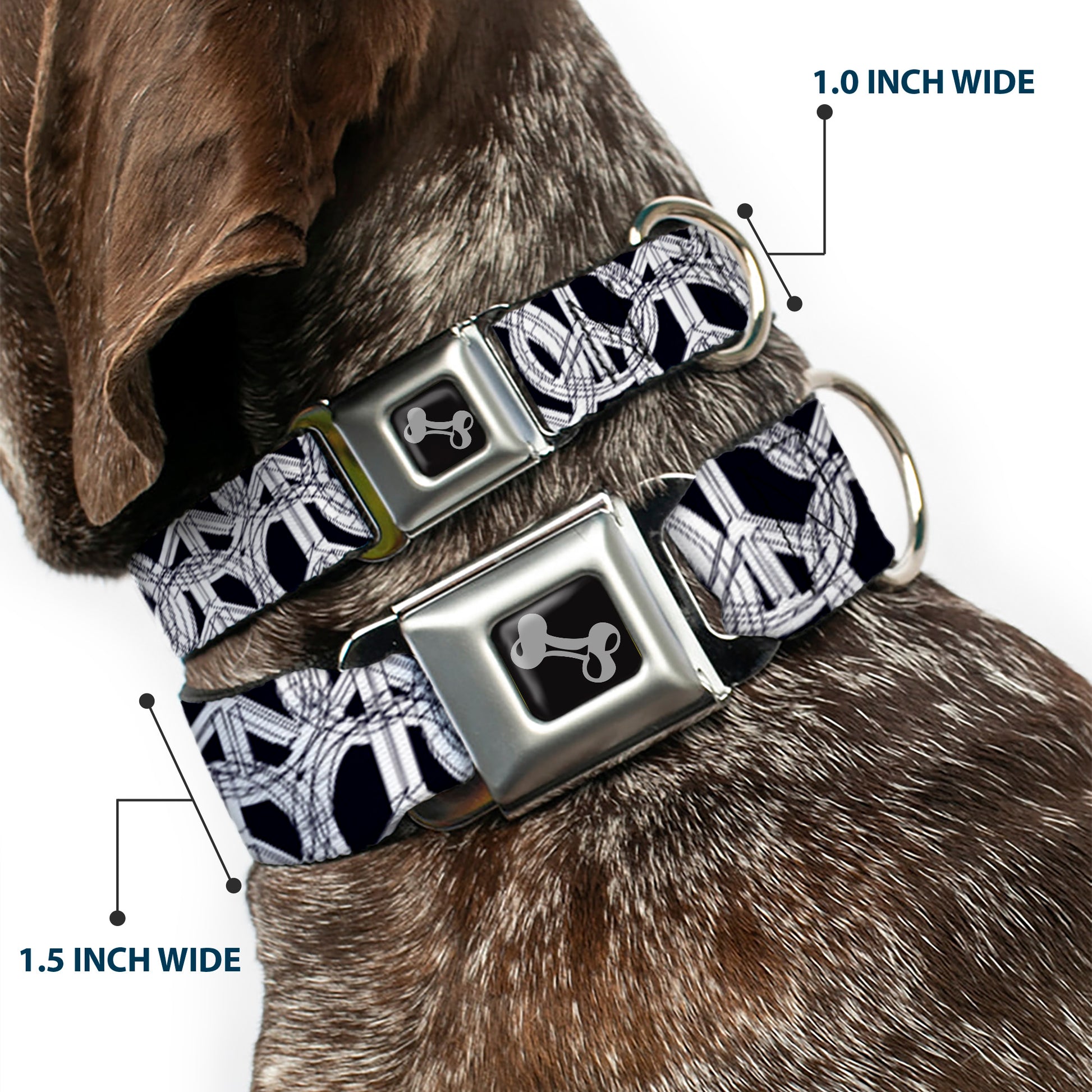 Dog Bone Seatbelt Buckle Collar - Peace Sketch Black/White Seatbelt Buckle Collars Buckle-Down