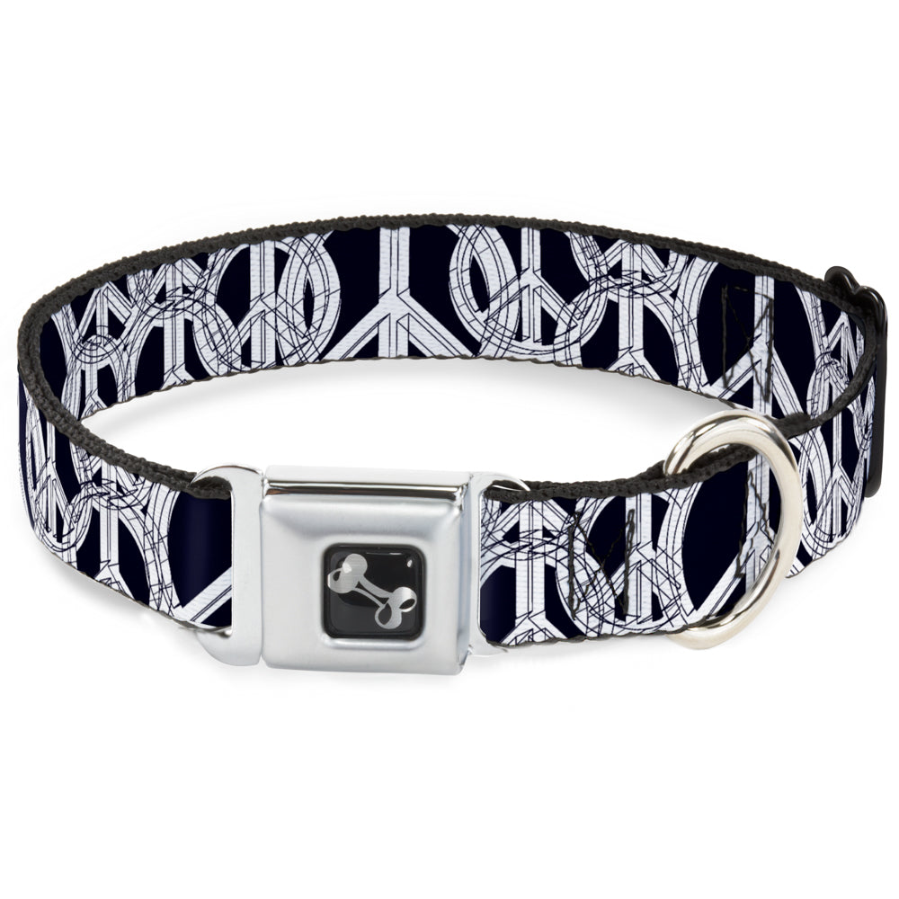 Dog Bone Seatbelt Buckle Collar - Peace Sketch Black/White Seatbelt Buckle Collars Buckle-Down