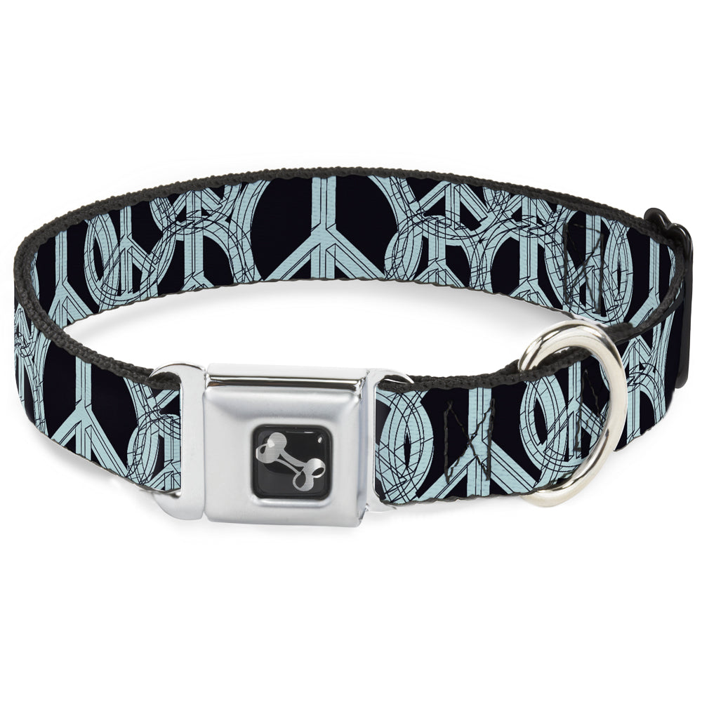 Dog Bone Seatbelt Buckle Collar - Peace Sketch Black/Baby Blue Seatbelt Buckle Collars Buckle-Down