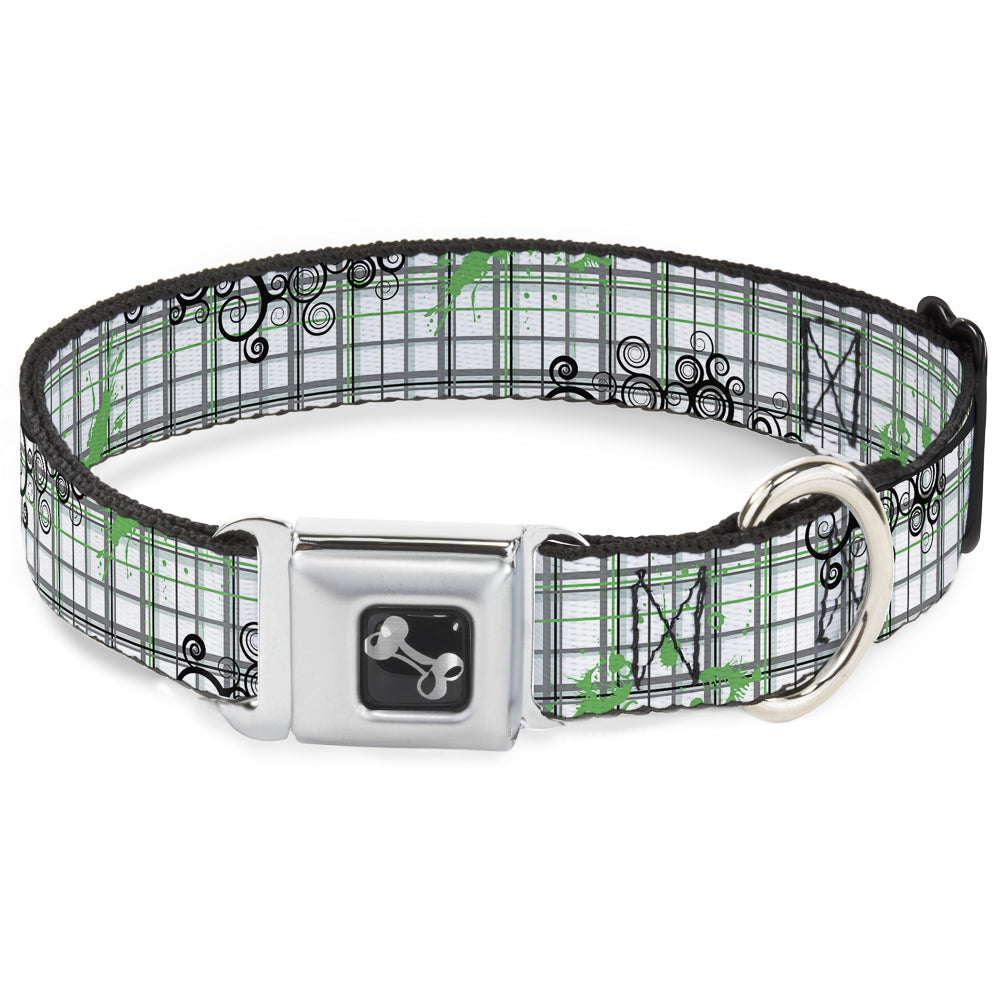 Dog Bone Seatbelt Buckle Collar - Plaid Curls White/Black/Gray/Green Seatbelt Buckle Collars Buckle-Down