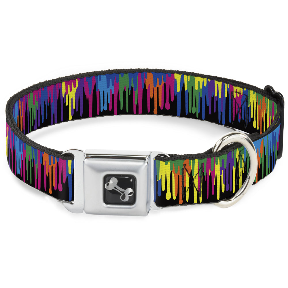 Dog Bone Seatbelt Buckle Collar - Paint Drips Black/Multi Neon Seatbelt Buckle Collars Buckle-Down