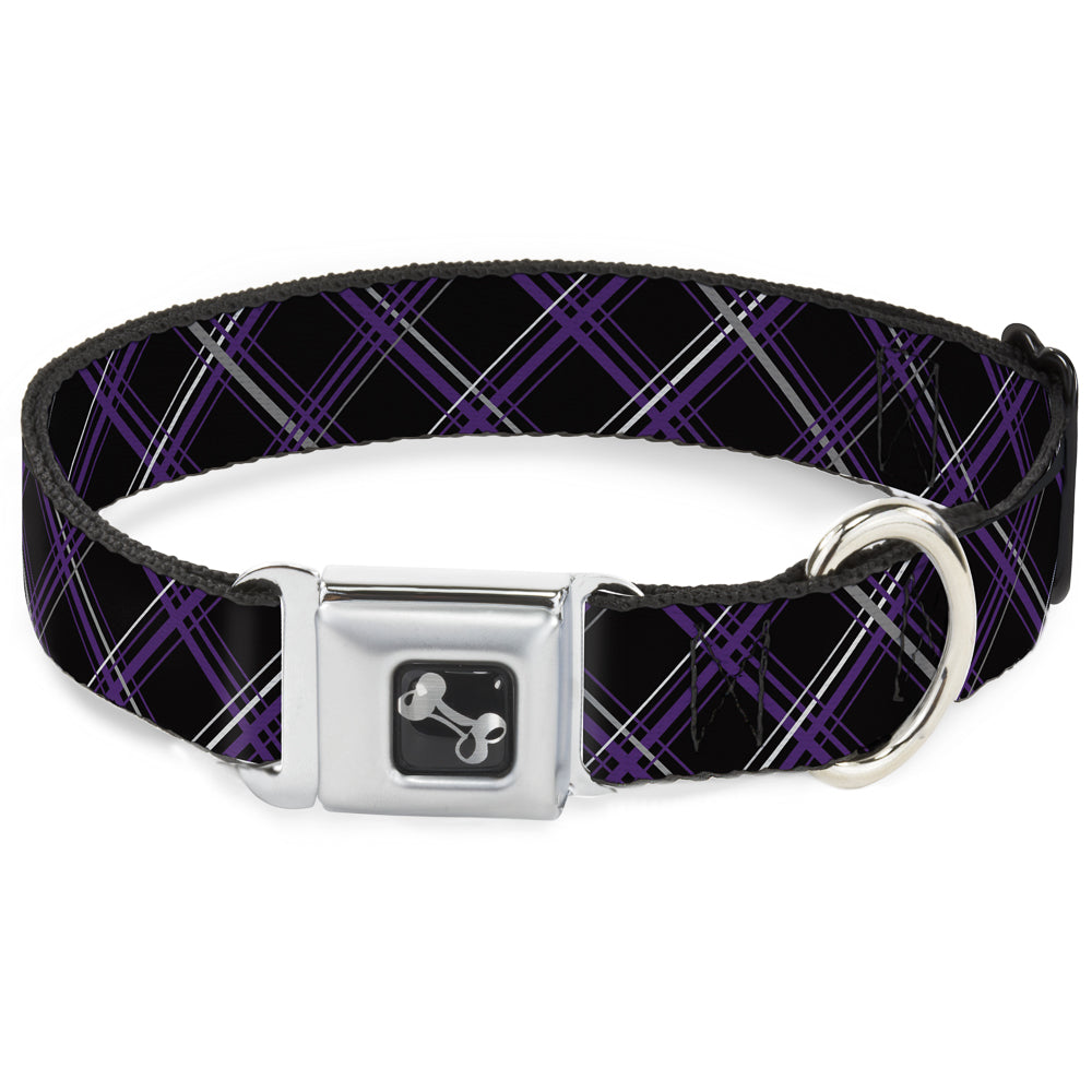 Dog Bone Seatbelt Buckle Collar - Plaid Black/Purple/Gray Seatbelt Buckle Collars Buckle-Down