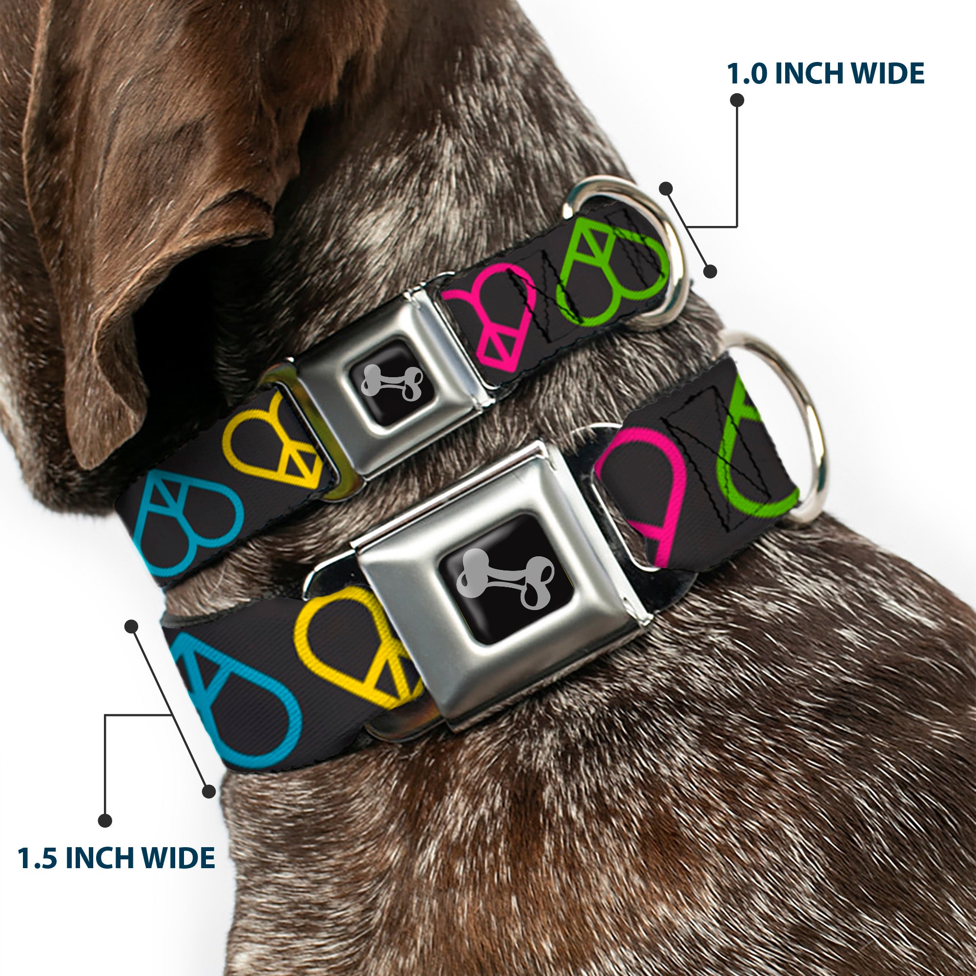 Dog Bone Seatbelt Buckle Collar - Peace Hearts Repeat Black/Neon Seatbelt Buckle Collars Buckle-Down