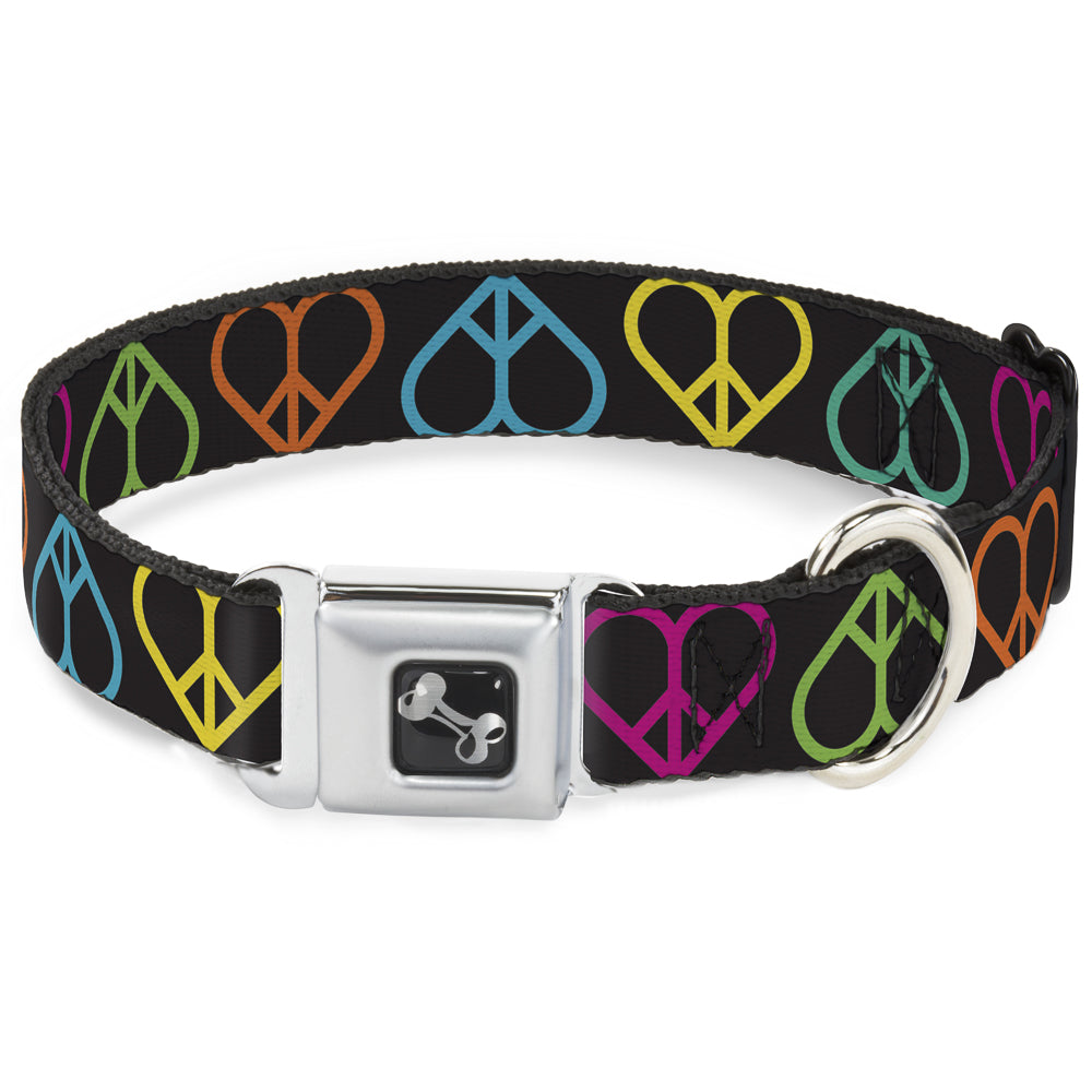 Dog Bone Seatbelt Buckle Collar - Peace Hearts Repeat Black/Neon Seatbelt Buckle Collars Buckle-Down