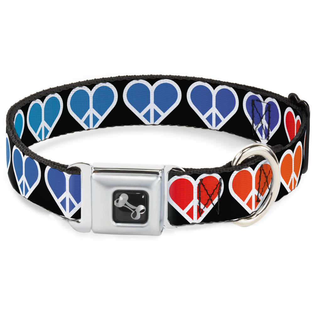 Dog Bone Seatbelt Buckle Collar - Peace Hearts Repeat Fill Black/Rainbow Seatbelt Buckle Collars Buckle-Down