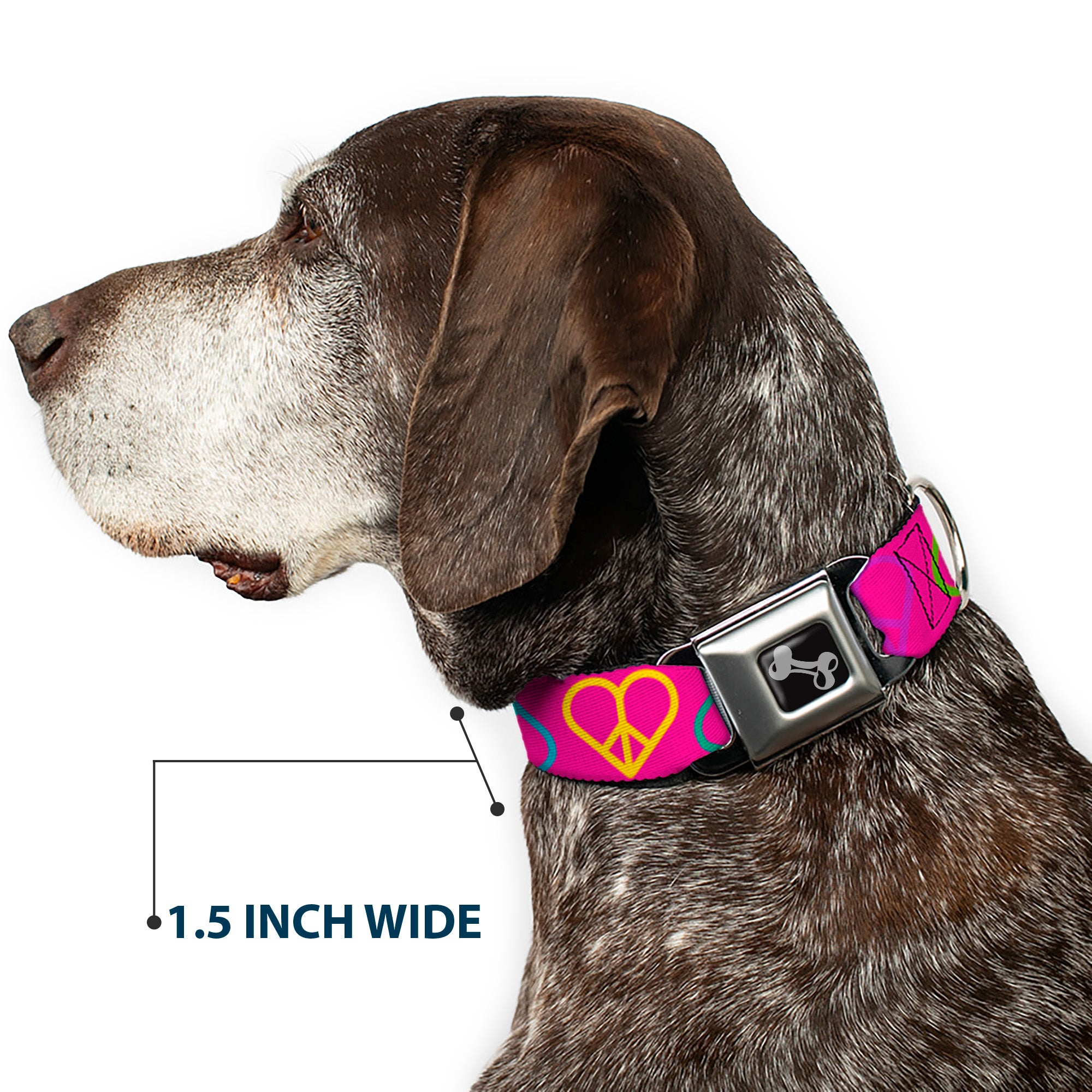 Dog Bone Seatbelt Buckle Collar - Peace Hearts Repeat Fuchsia/Neon Seatbelt Buckle Collars Buckle-Down