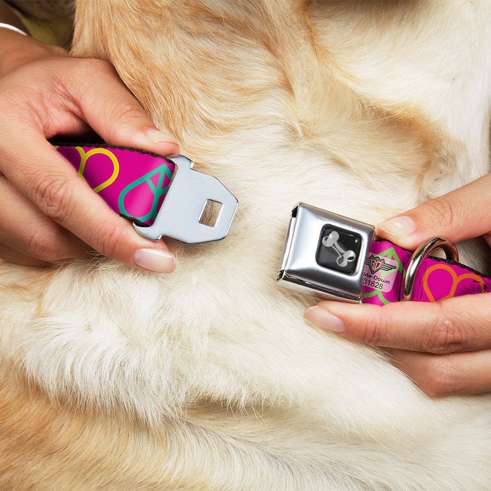 Dog Bone Seatbelt Buckle Collar - Peace Hearts Repeat Fuchsia/Neon Seatbelt Buckle Collars Buckle-Down