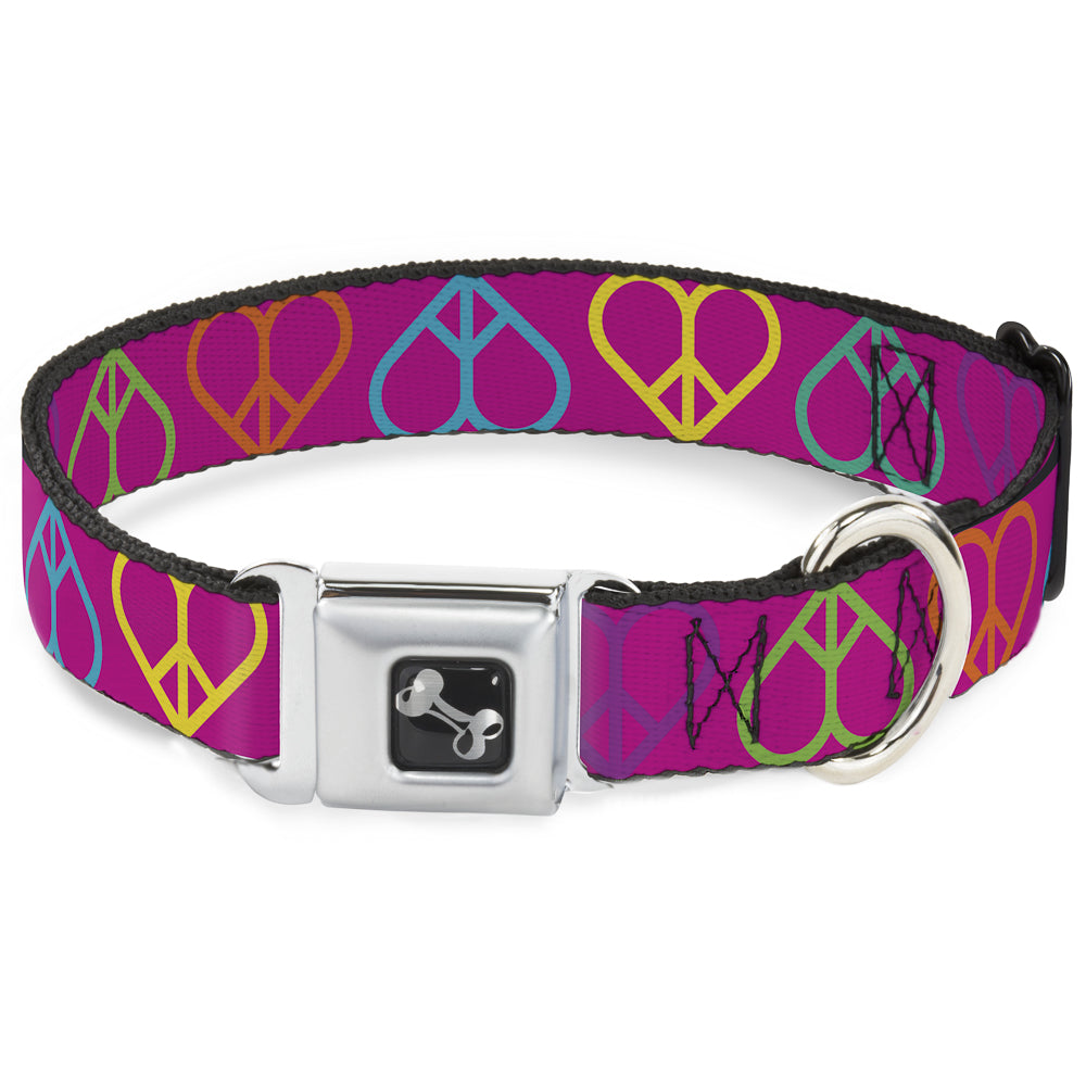 Dog Bone Seatbelt Buckle Collar - Peace Hearts Repeat Fuchsia/Neon Seatbelt Buckle Collars Buckle-Down