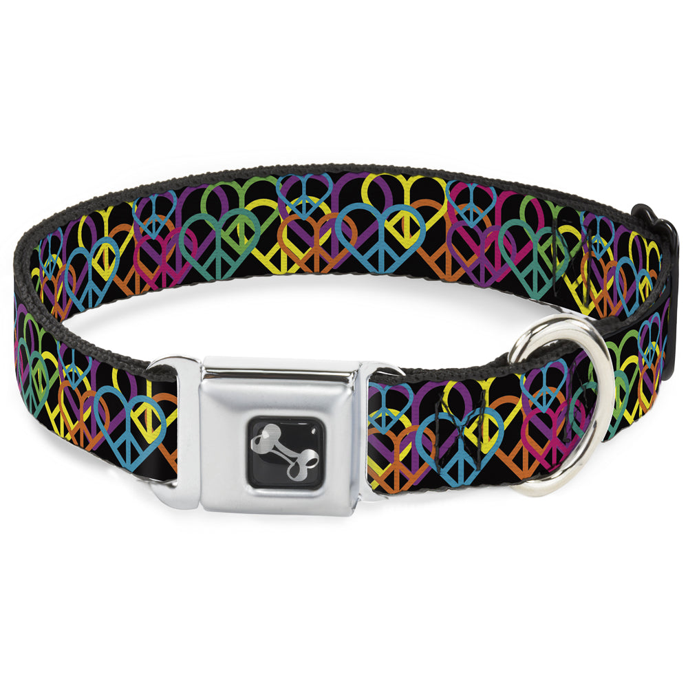 Dog Bone Seatbelt Buckle Collar - Peace Hearts Stacked Black/Neon Seatbelt Buckle Collars Buckle-Down