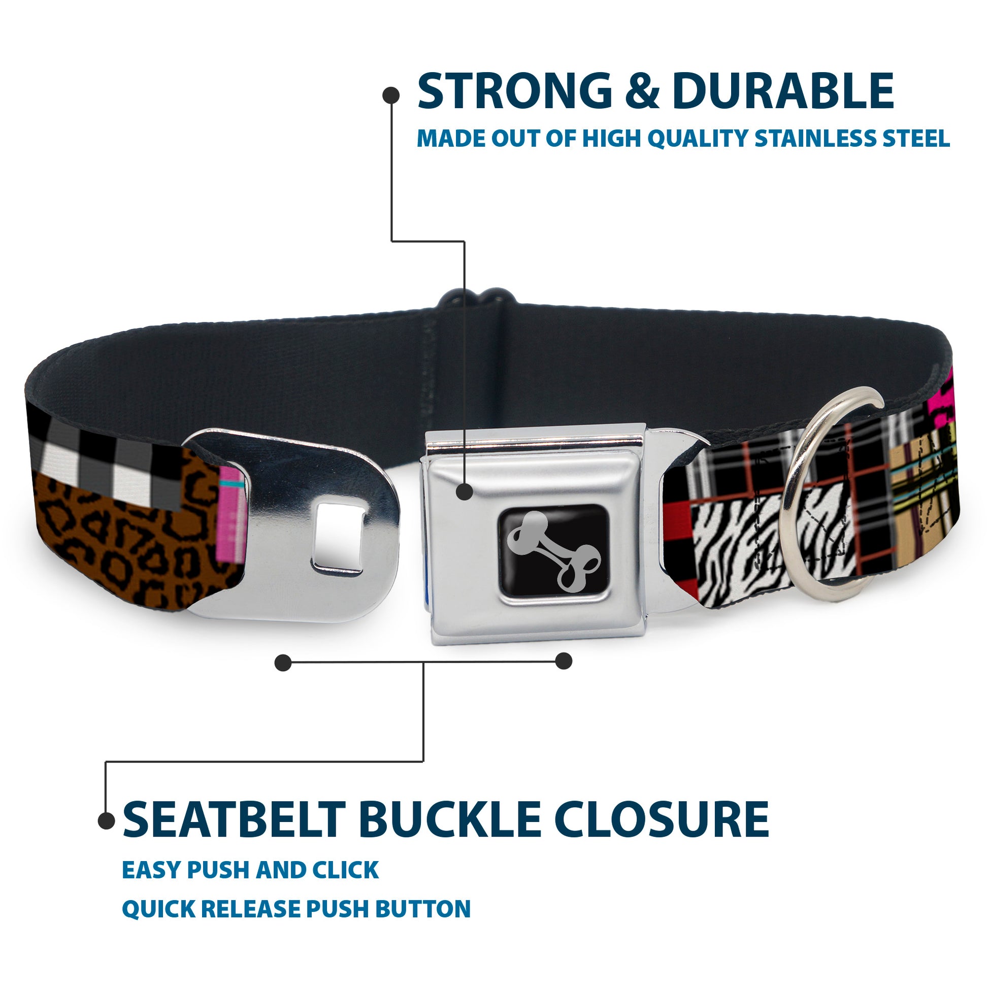 Dog Bone Seatbelt Buckle Collar - Plaid & Animal Skins Seatbelt Buckle Collars Buckle-Down