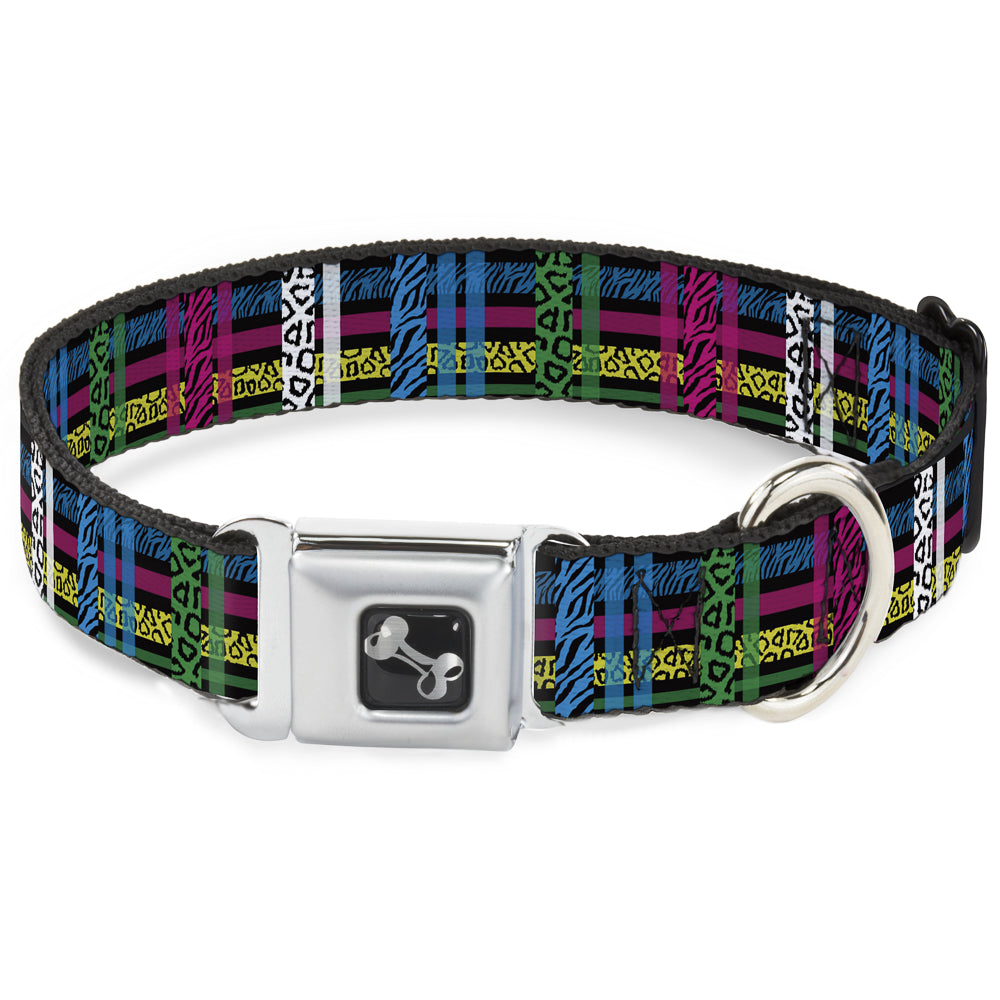 Dog Bone Seatbelt Buckle Collar - Plaid Black/Neon Animal Skins Seatbelt Buckle Collars Buckle-Down