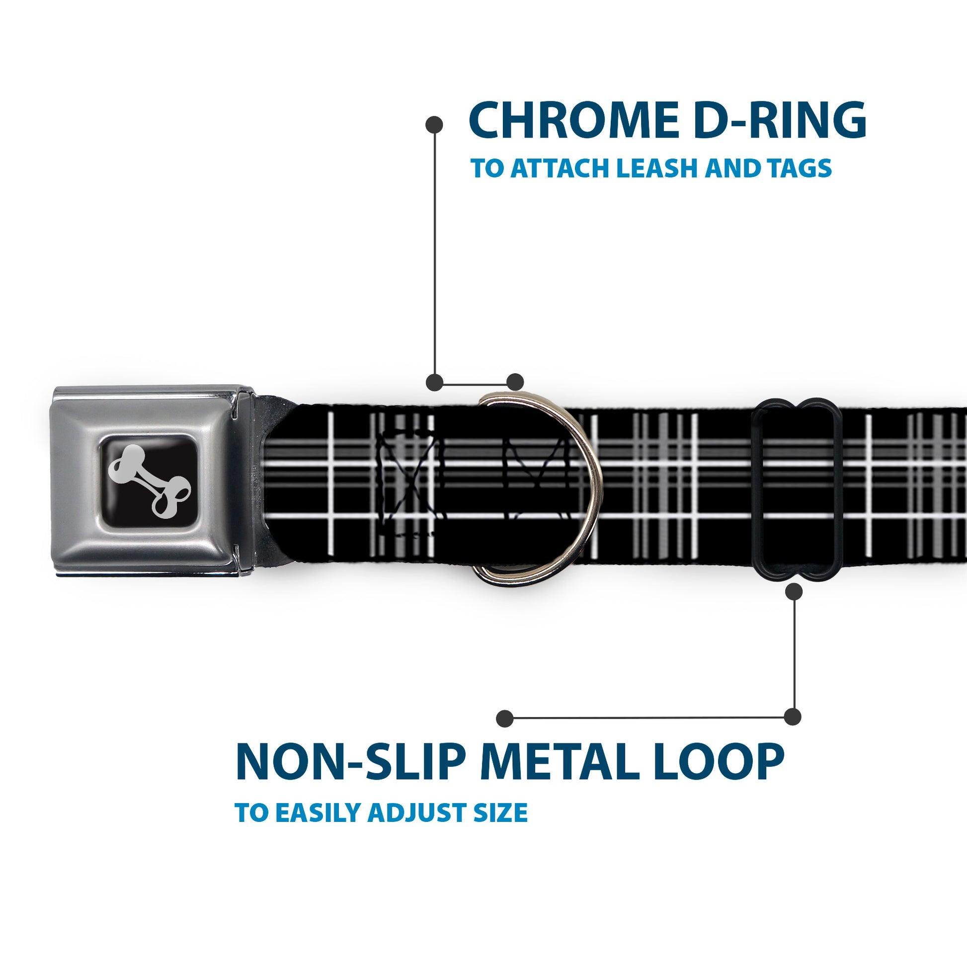 Dog Bone Seatbelt Buckle Collar - Plaid Black/Gray Seatbelt Buckle Collars Buckle-Down