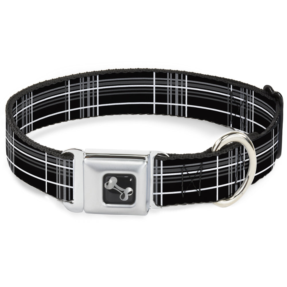 Dog Bone Seatbelt Buckle Collar - Plaid Black/Gray Seatbelt Buckle Collars Buckle-Down