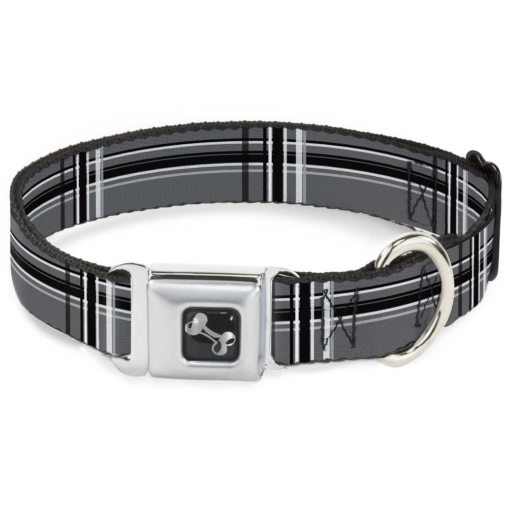 Dog Bone Seatbelt Buckle Collar - Plaid Gray/Black/White Seatbelt Buckle Collars Buckle-Down