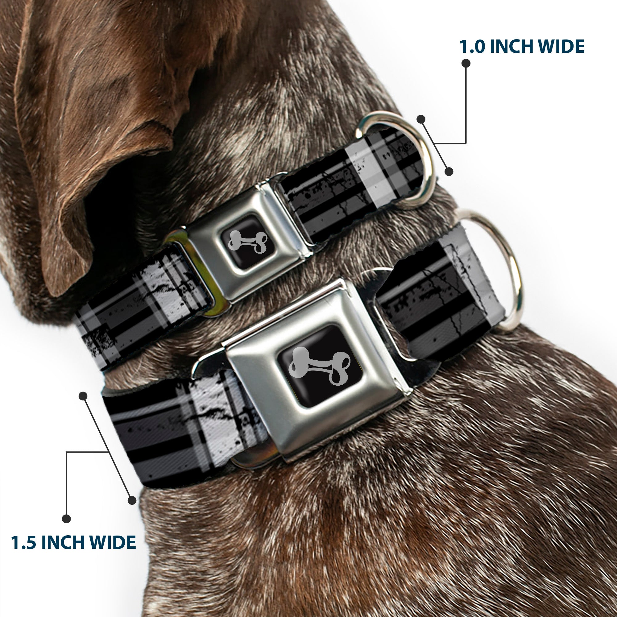 Dog Bone Seatbelt Buckle Collar - Plaid Weathered Black/Gray/White Seatbelt Buckle Collars Buckle-Down