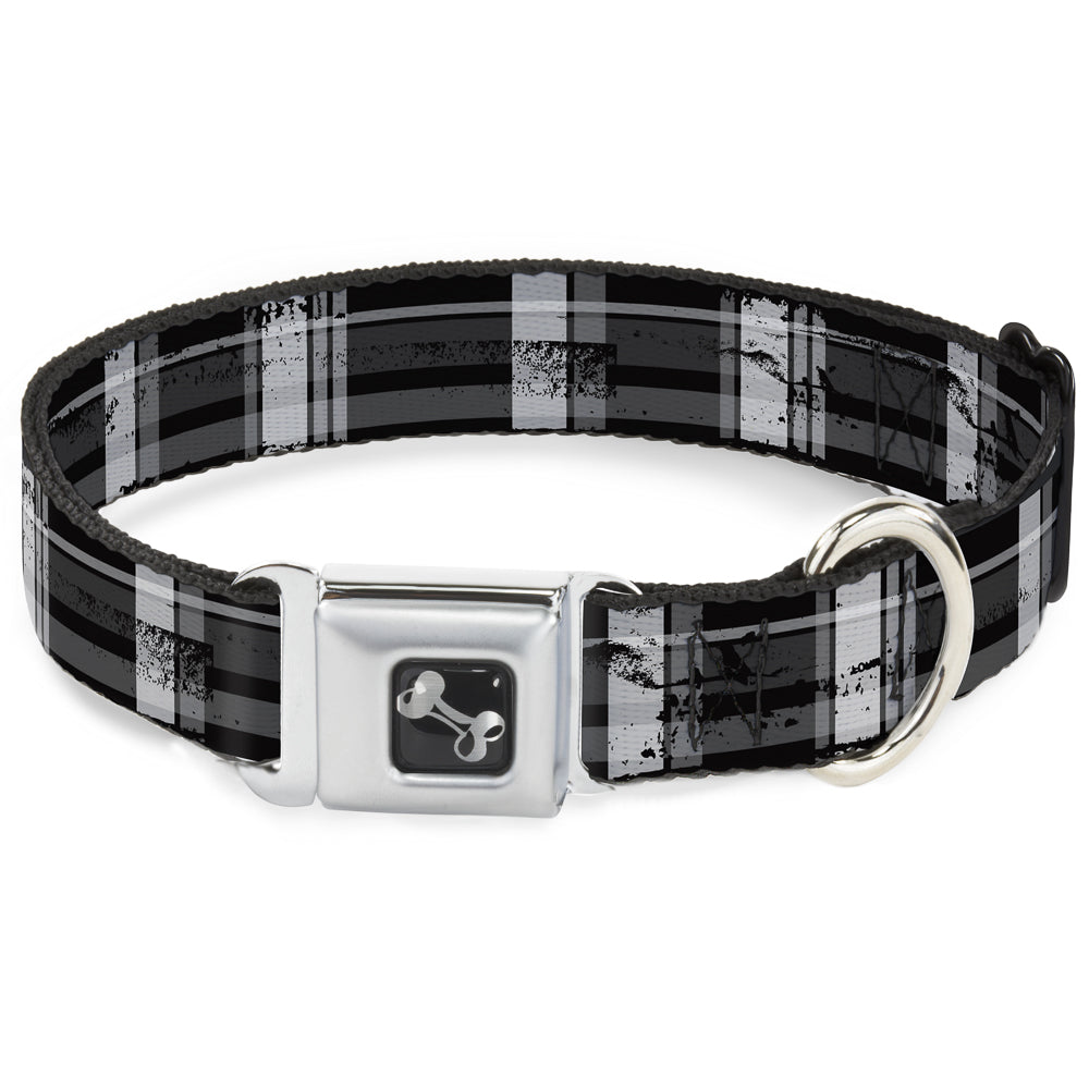 Dog Bone Seatbelt Buckle Collar - Plaid Weathered Black/Gray/White Seatbelt Buckle Collars Buckle-Down