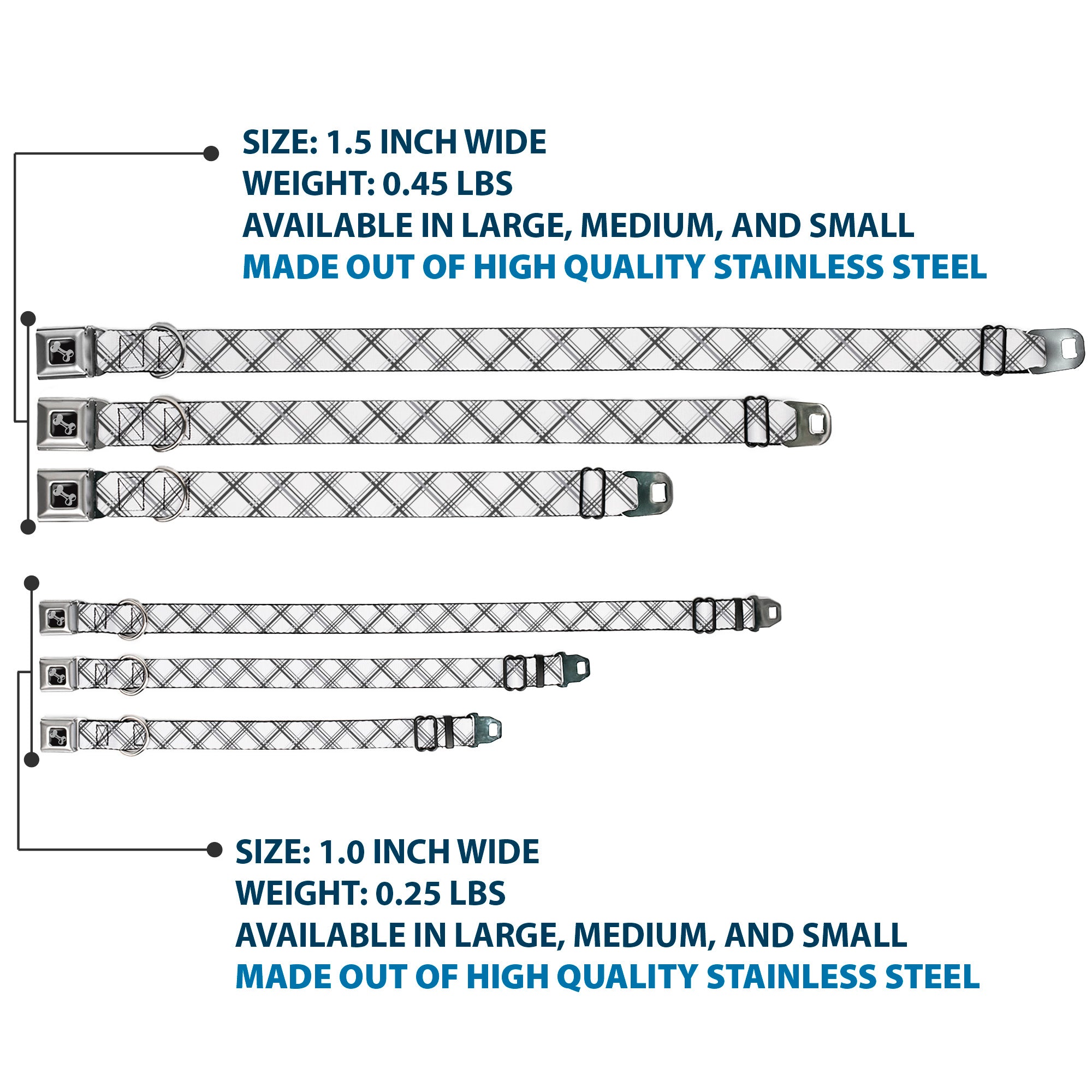 Dog Bone Seatbelt Buckle Collar - Plaid X White/Gray Seatbelt Buckle Collars Buckle-Down