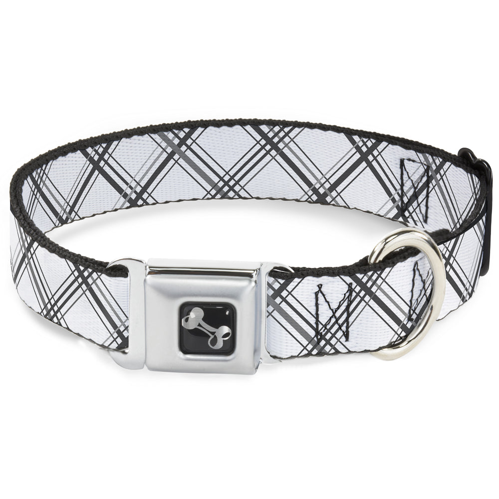 Dog Bone Seatbelt Buckle Collar - Plaid X White/Gray Seatbelt Buckle Collars Buckle-Down