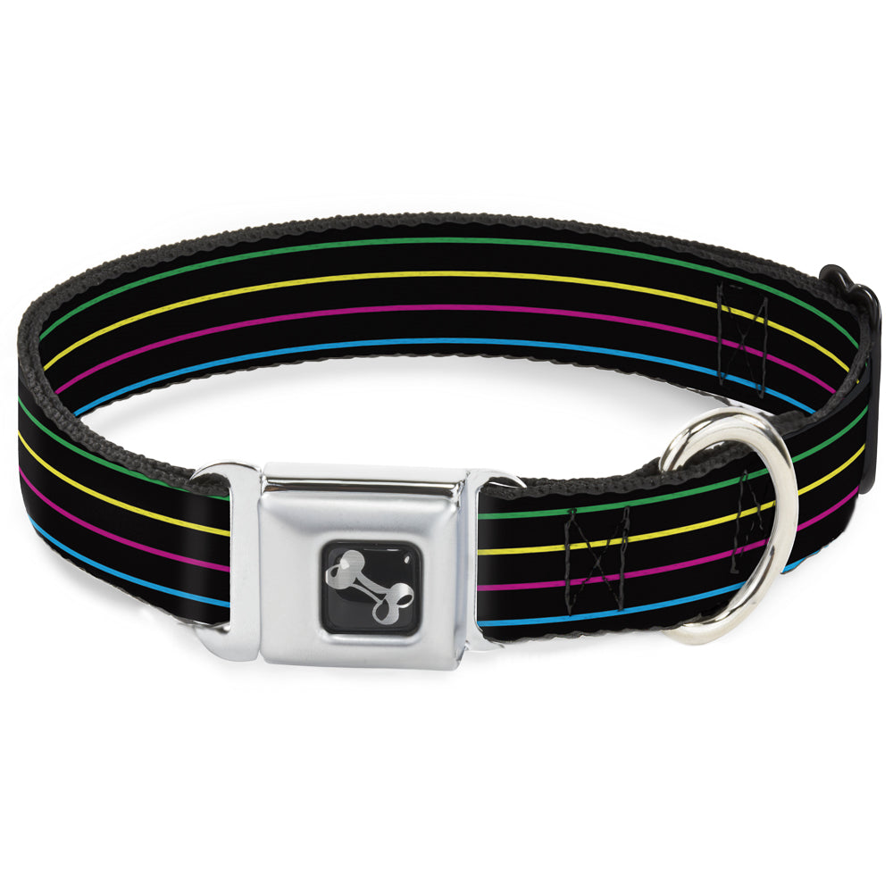 Dog Bone Seatbelt Buckle Collar - Pinstripes Black/Multi Color Seatbelt Buckle Collars Buckle-Down
