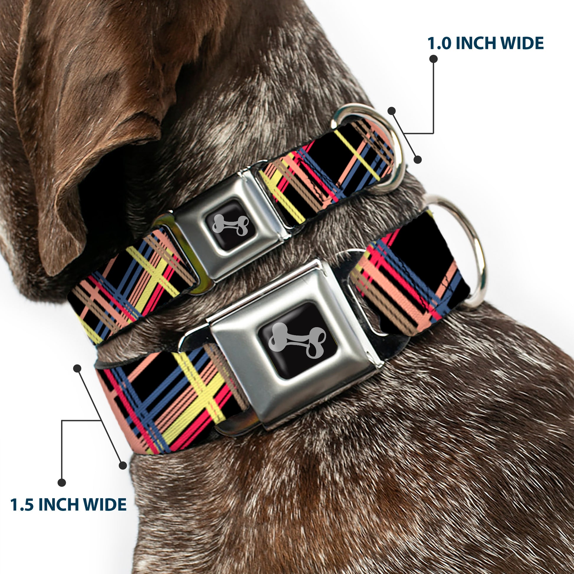 Dog Bone Seatbelt Buckle Collar - Plaid Black/Yellow/Red/Blue/Orange Seatbelt Buckle Collars Buckle-Down