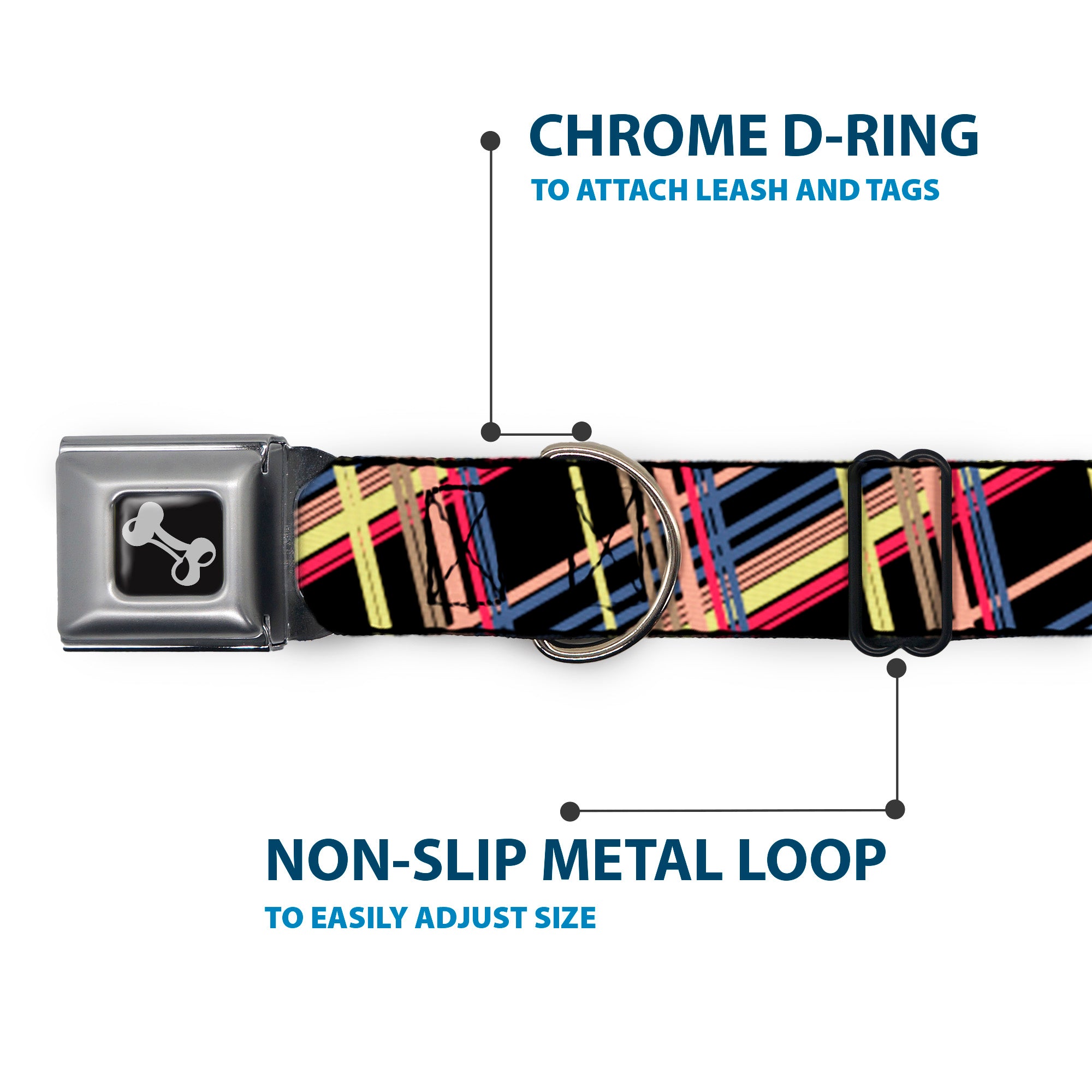 Dog Bone Seatbelt Buckle Collar - Plaid Black/Yellow/Red/Blue/Orange Seatbelt Buckle Collars Buckle-Down