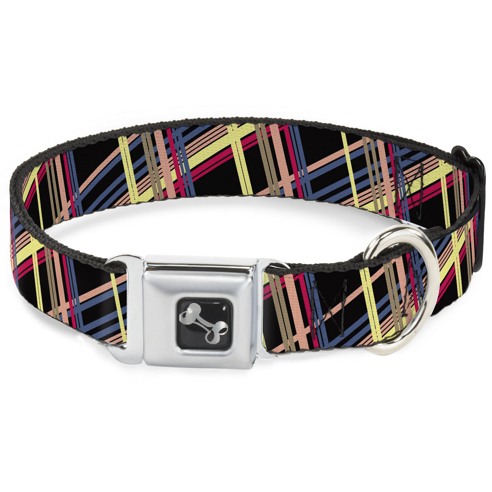 Dog Bone Seatbelt Buckle Collar - Plaid Black/Yellow/Red/Blue/Orange Seatbelt Buckle Collars Buckle-Down