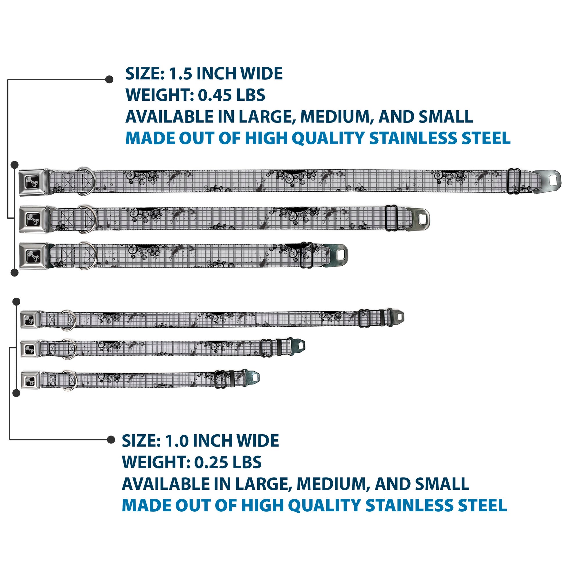 Dog Bone Seatbelt Buckle Collar - Plaid Curls Gray Seatbelt Buckle Collars Buckle-Down