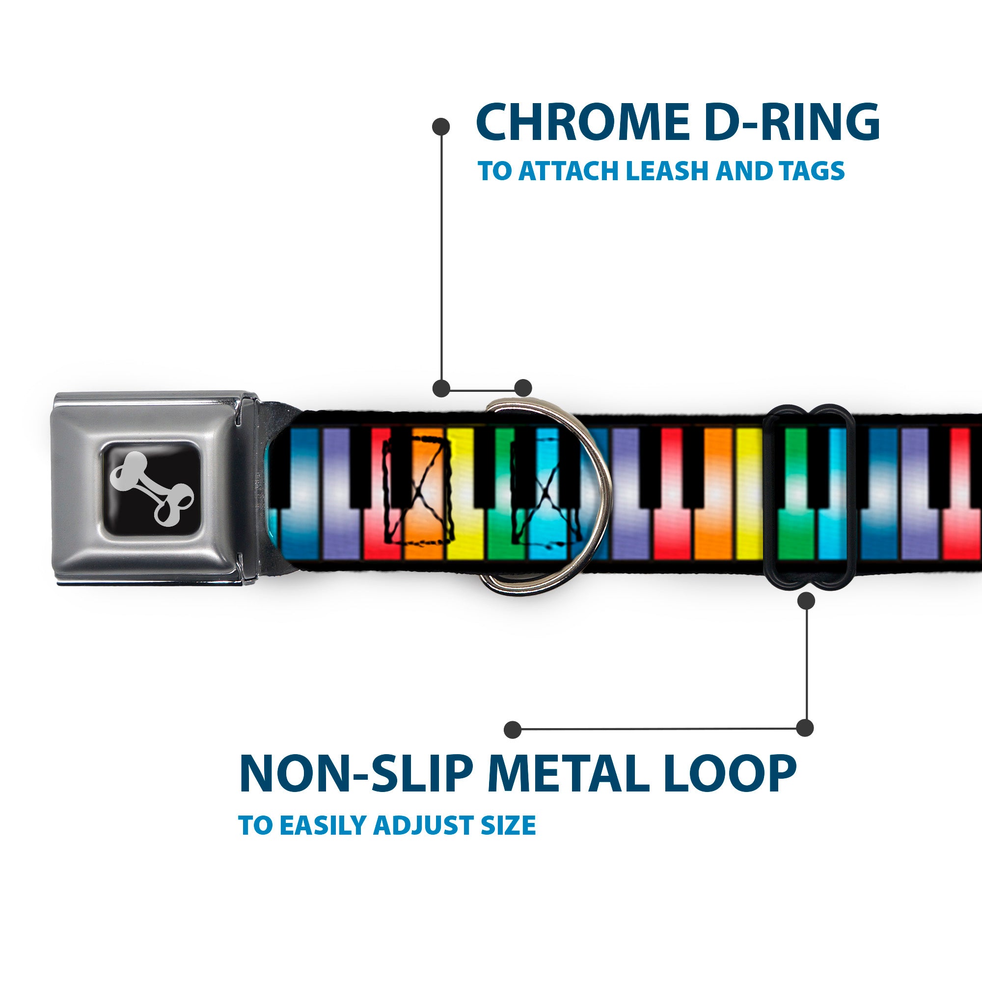 Dog Bone Seatbelt Buckle Collar - Piano Keys Rainbow Seatbelt Buckle Collars Buckle-Down