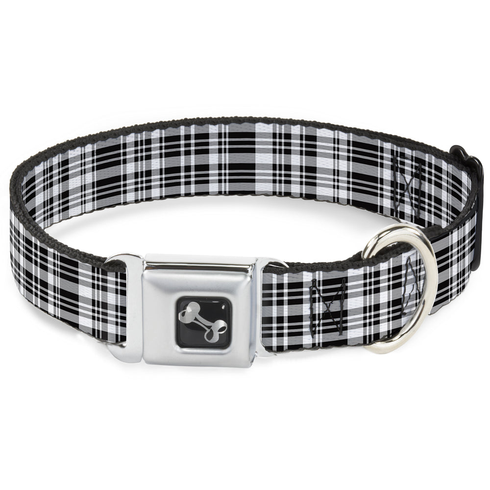 Dog Bone Seatbelt Buckle Collar - Plaid Black/White Seatbelt Buckle Collars Buckle-Down