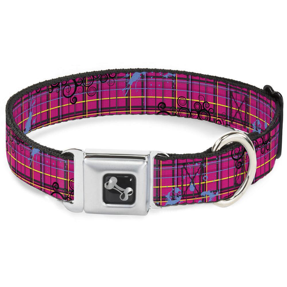 Dog Bone Seatbelt Buckle Collar - Plaid Curls Pink/Black/Yellow/Blue Seatbelt Buckle Collars Buckle-Down