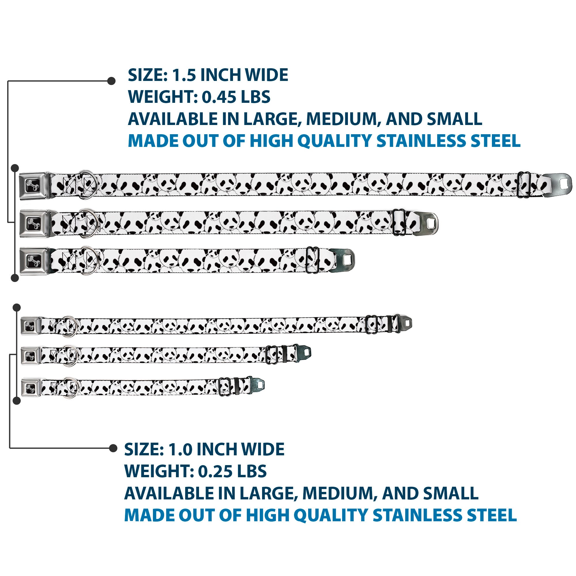 Dog Bone Seatbelt Buckle Collar - Panda Bear Stacked Seatbelt Buckle Collars Buckle-Down