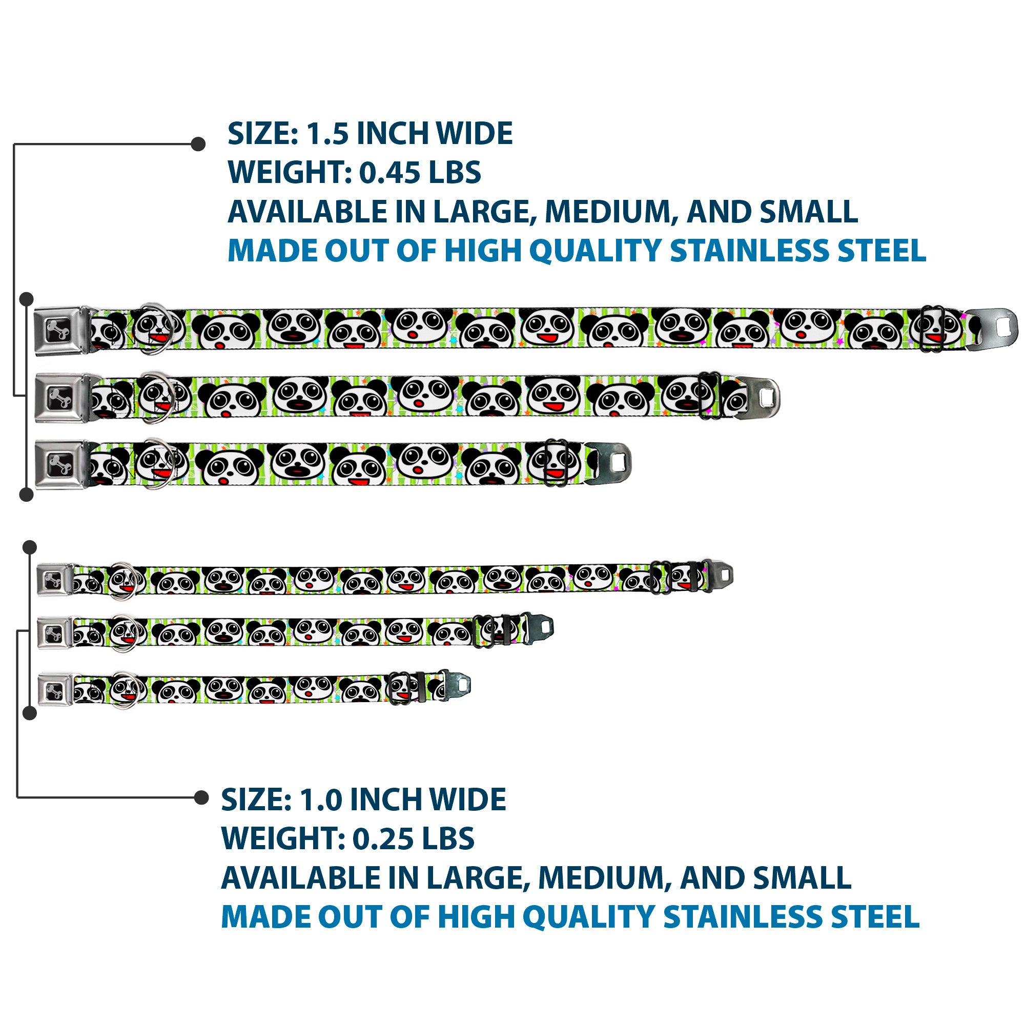 Dog Bone Seatbelt Buckle Collar - Panda Bear Cartoon Bamboo Seatbelt Buckle Collars Buckle-Down