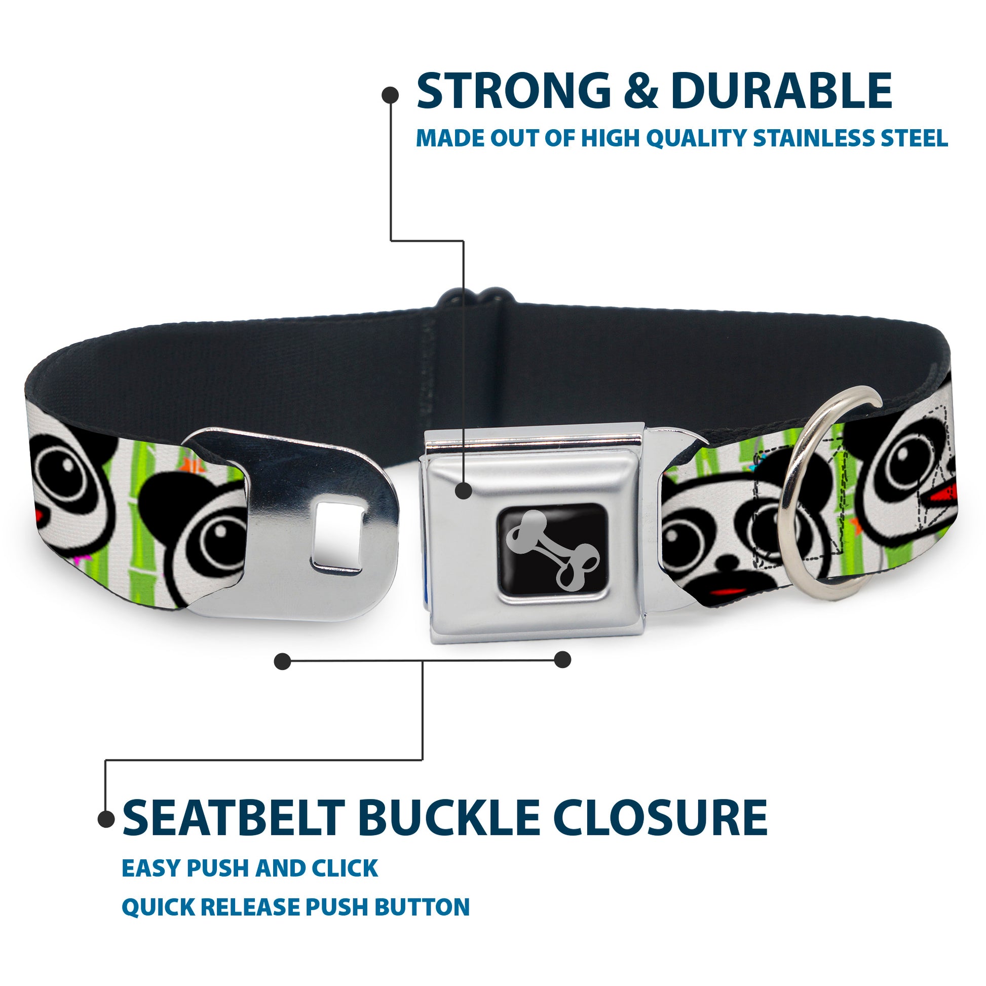 Dog Bone Seatbelt Buckle Collar - Panda Bear Cartoon Bamboo Seatbelt Buckle Collars Buckle-Down