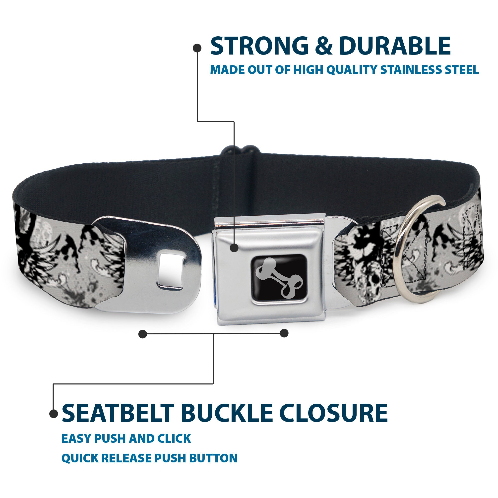 Dog Bone Seatbelt Buckle Collar - Peace w/Wings Gray Seatbelt Buckle Collars Buckle-Down