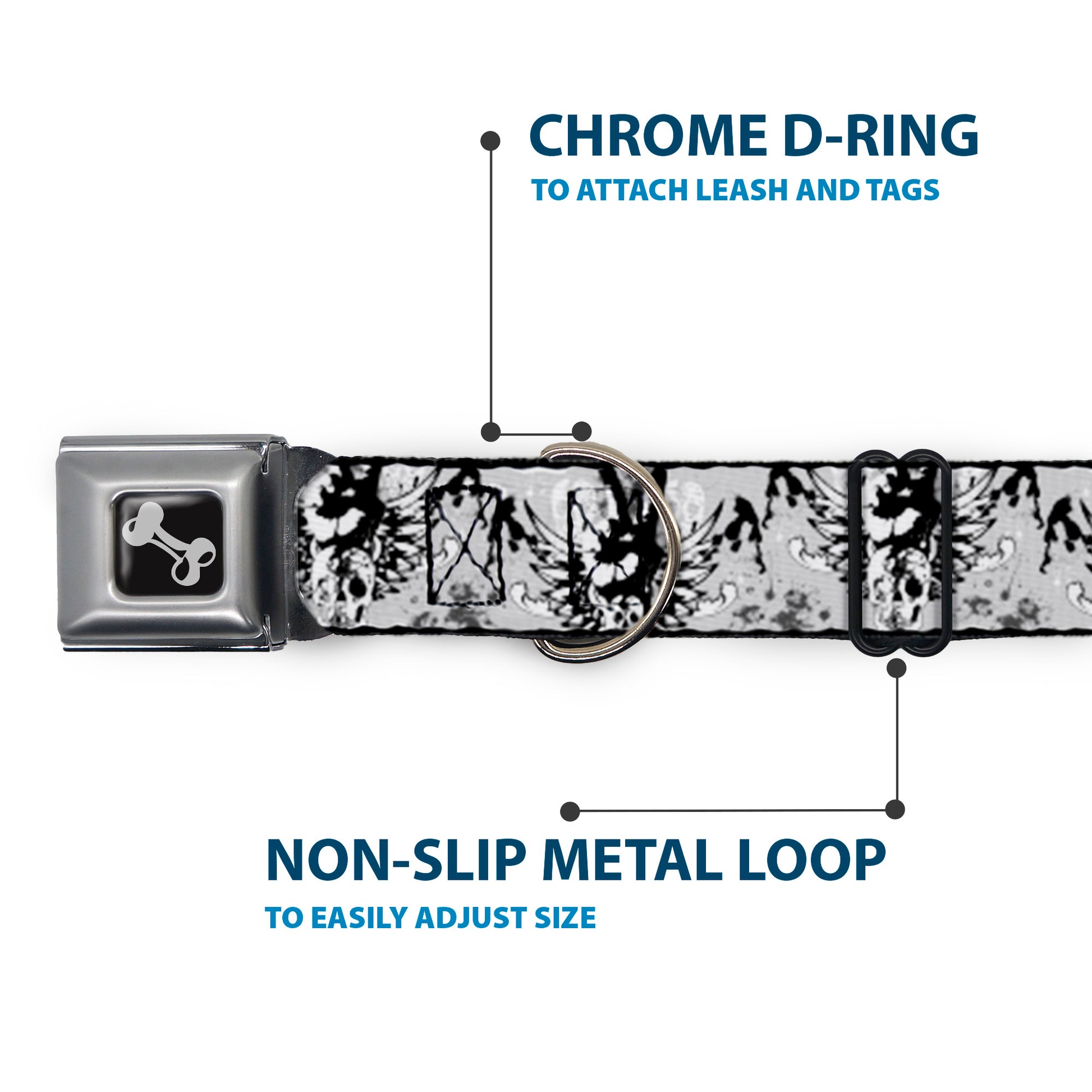 Dog Bone Seatbelt Buckle Collar - Peace w/Wings Gray Seatbelt Buckle Collars Buckle-Down