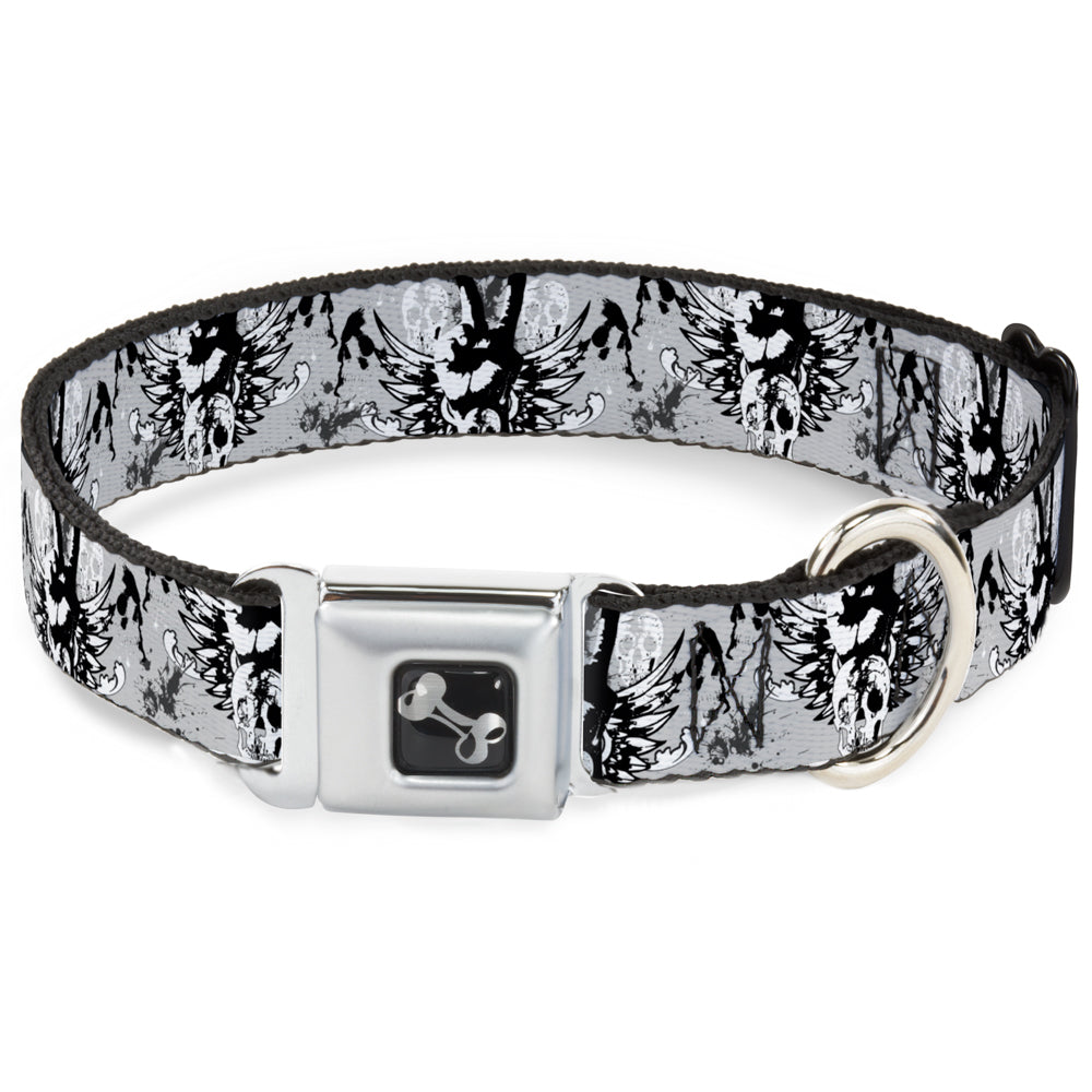 Dog Bone Seatbelt Buckle Collar - Peace w/Wings Gray Seatbelt Buckle Collars Buckle-Down