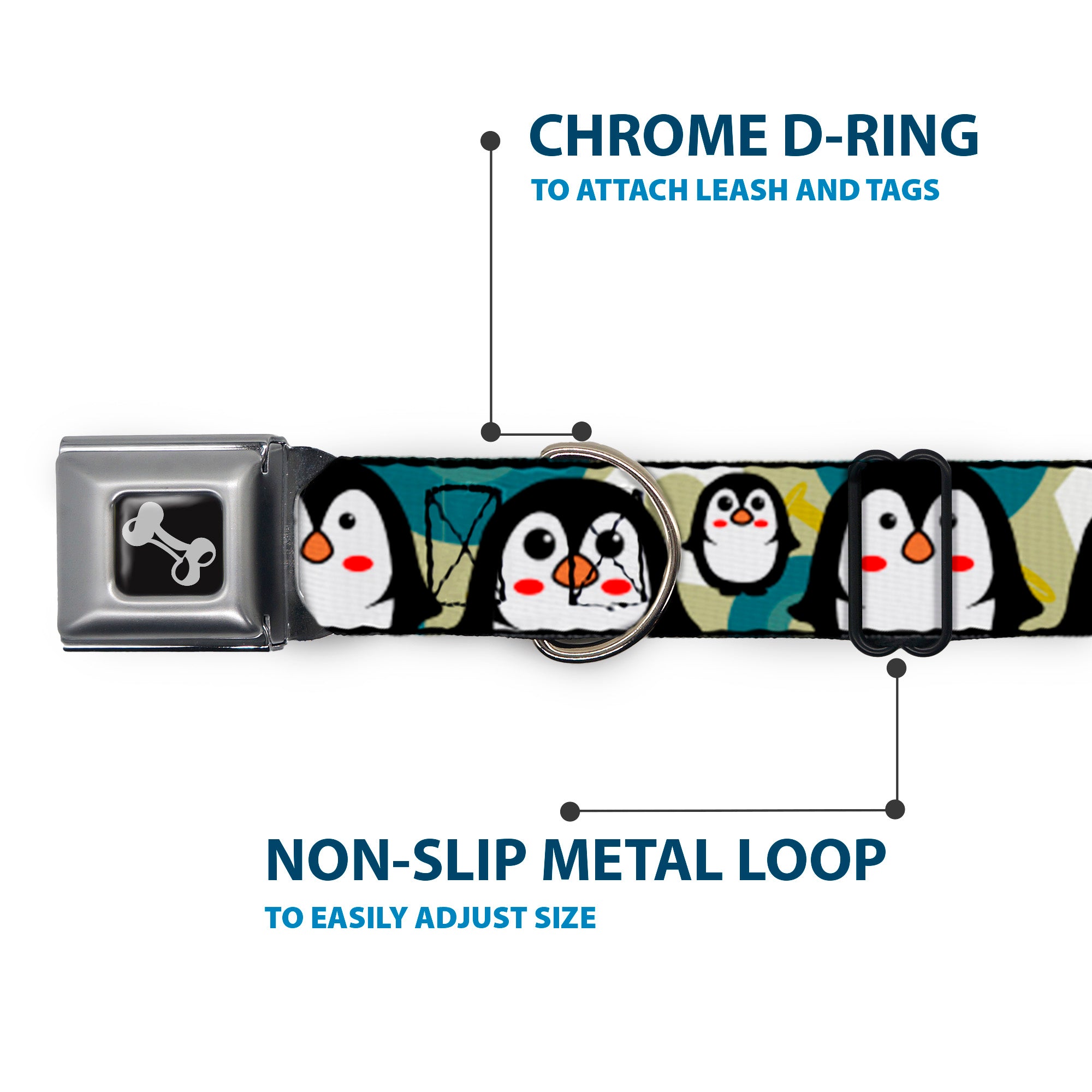 Dog Bone Seatbelt Buckle Collar - Penguin Cartoon Seatbelt Buckle Collars Buckle-Down