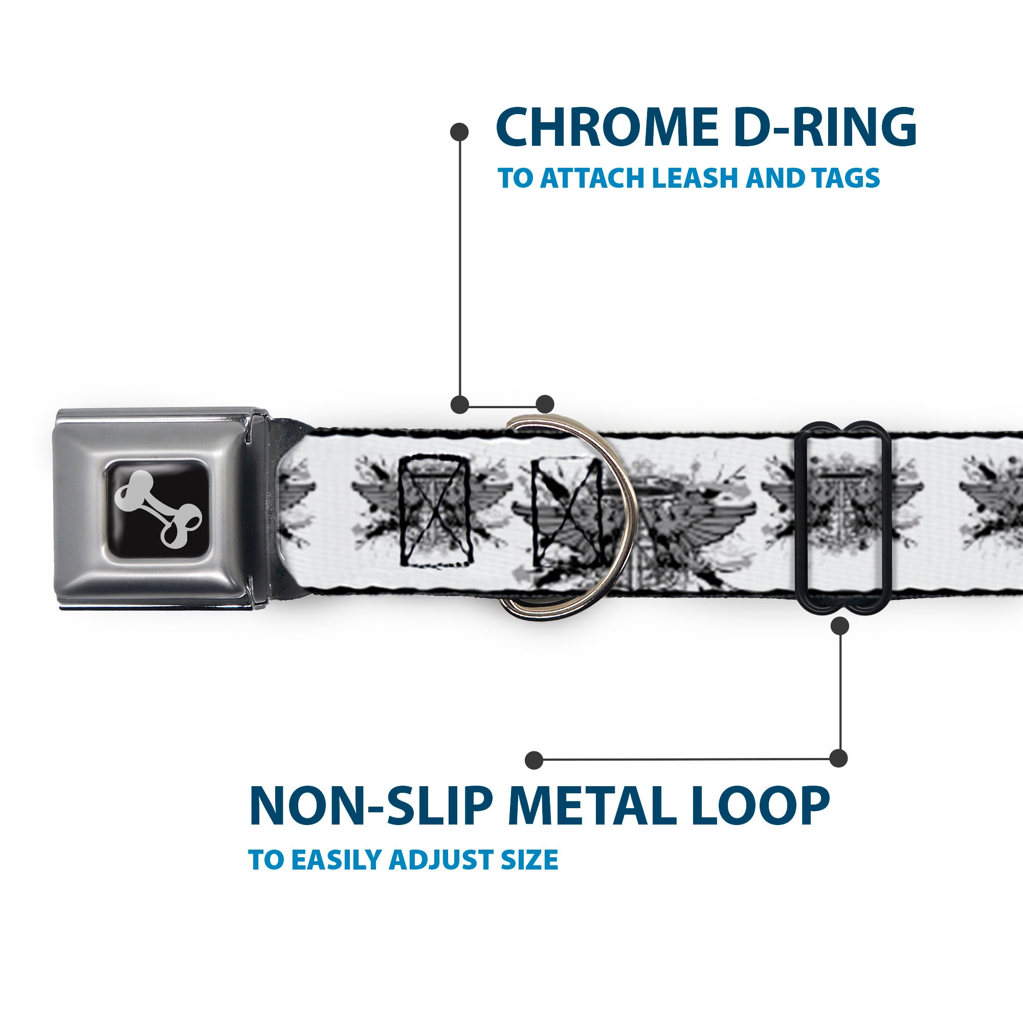 Dog Bone Seatbelt Buckle Collar - Phoenix Shield White Seatbelt Buckle Collars Buckle-Down