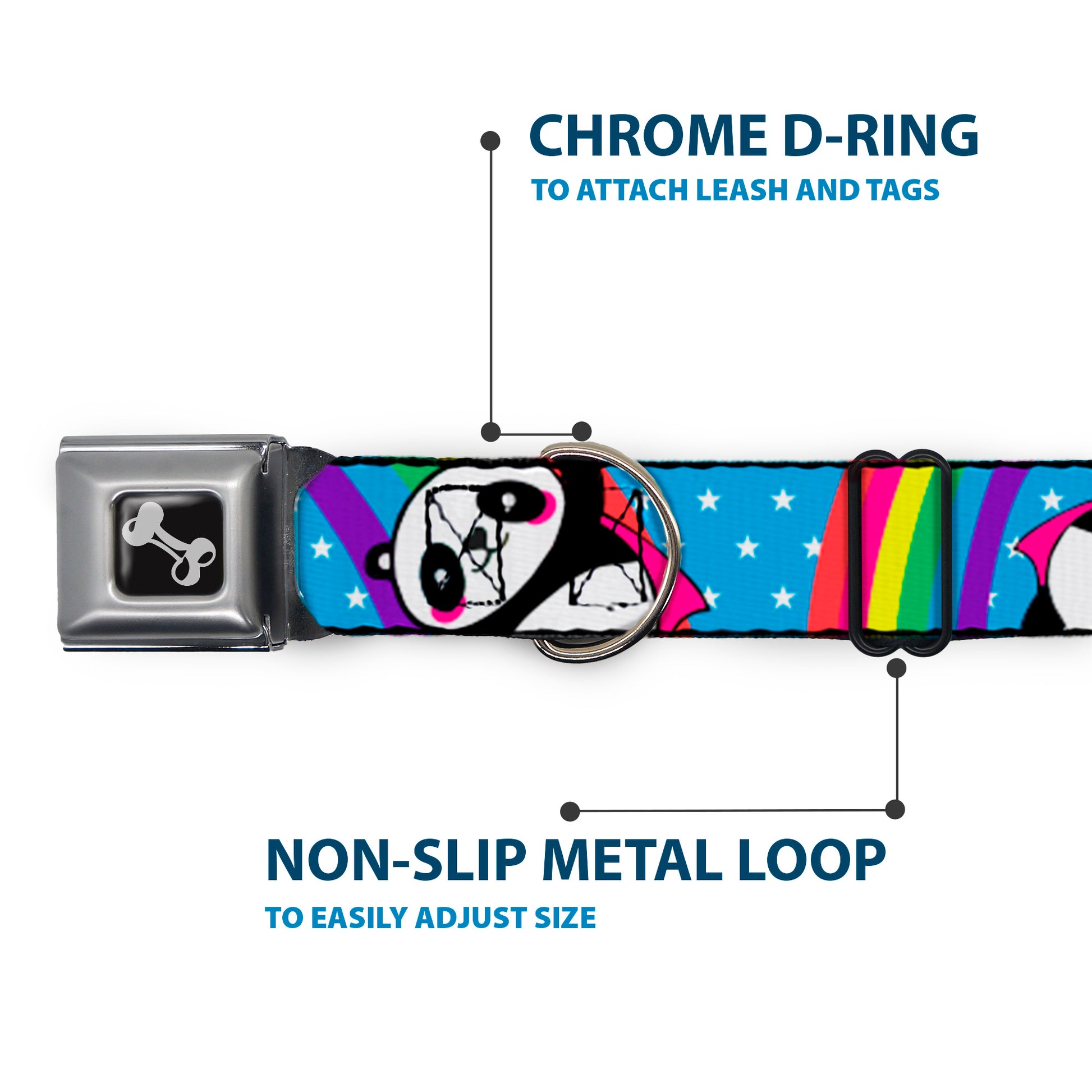 Dog Bone Seatbelt Buckle Collar - Pandas & Rainbows w/Stars Seatbelt Buckle Collars Buckle-Down
