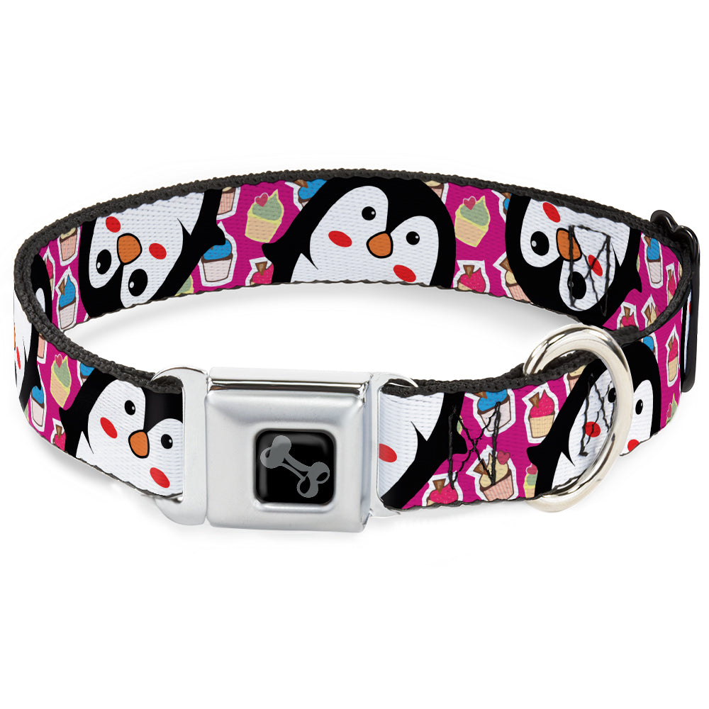 Dog Bone Black/Silver Seatbelt Buckle Collar - Penguins w/Cupcakes Fuchsia/Purple/White Seatbelt Buckle Collars Buckle-Down