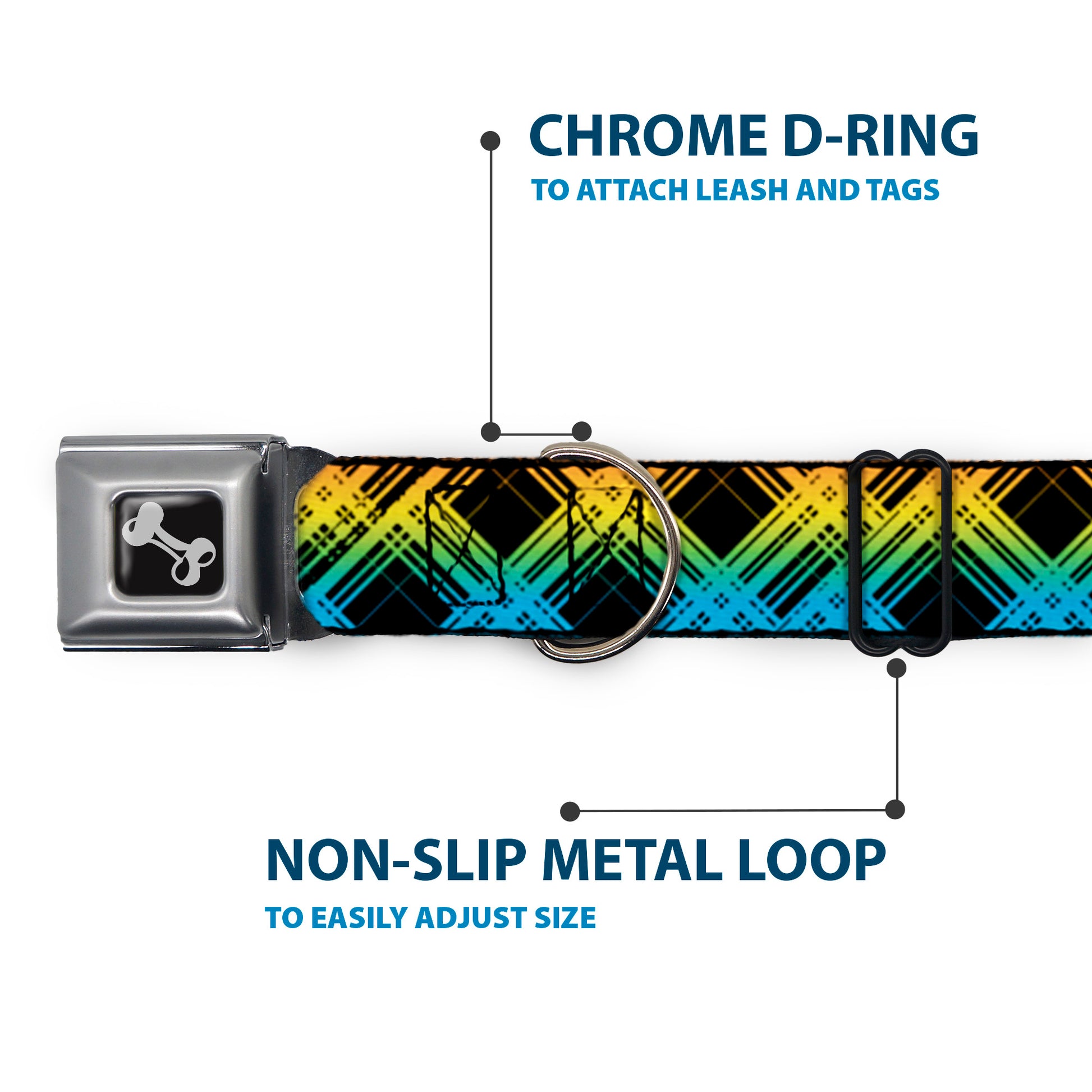 Dog Bone Seatbelt Buckle Collar - Plaid X Gradient Black/Orange/Green/Blue Seatbelt Buckle Collars Buckle-Down
