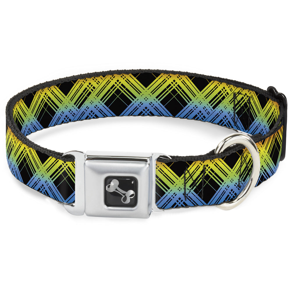 Dog Bone Seatbelt Buckle Collar - Plaid X Gradient Black/Orange/Green/Blue Seatbelt Buckle Collars Buckle-Down