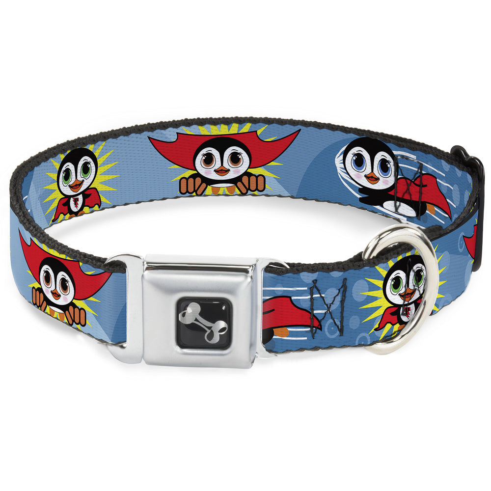 Dog Bone Seatbelt Buckle Collar - Penguin Superhero Blue Bubbles Seatbelt Buckle Collars Buckle-Down