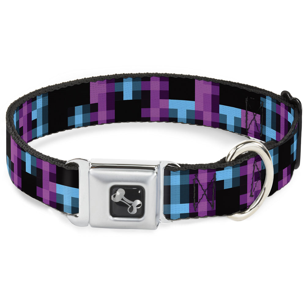 Dog Bone Seatbelt Buckle Collar - Pixilated Checker Black/Fuchsia/Turquoise Seatbelt Buckle Collars Buckle-Down