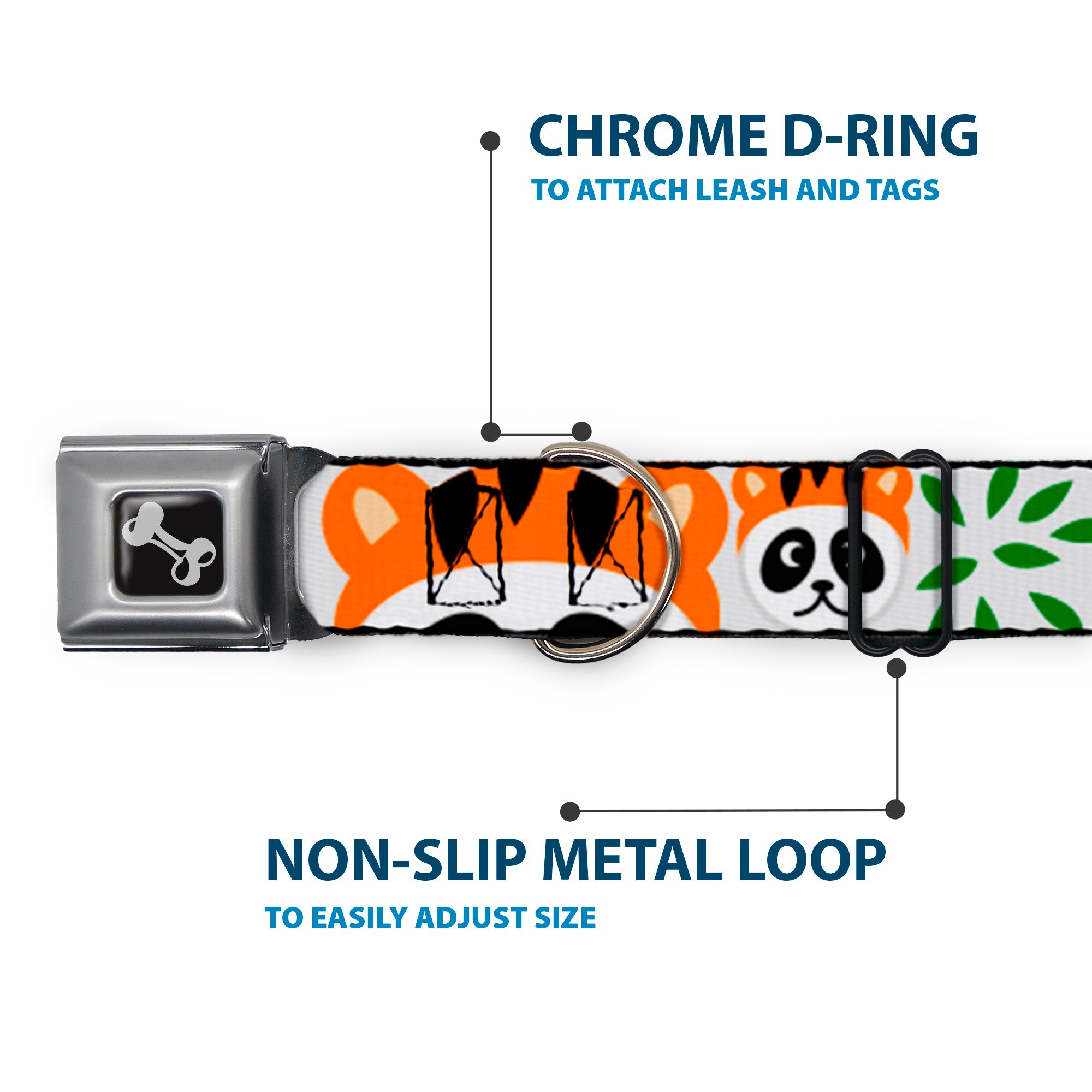 Dog Bone Seatbelt Buckle Collar - Panda w/Tiger Hat Seatbelt Buckle Collars Buckle-Down