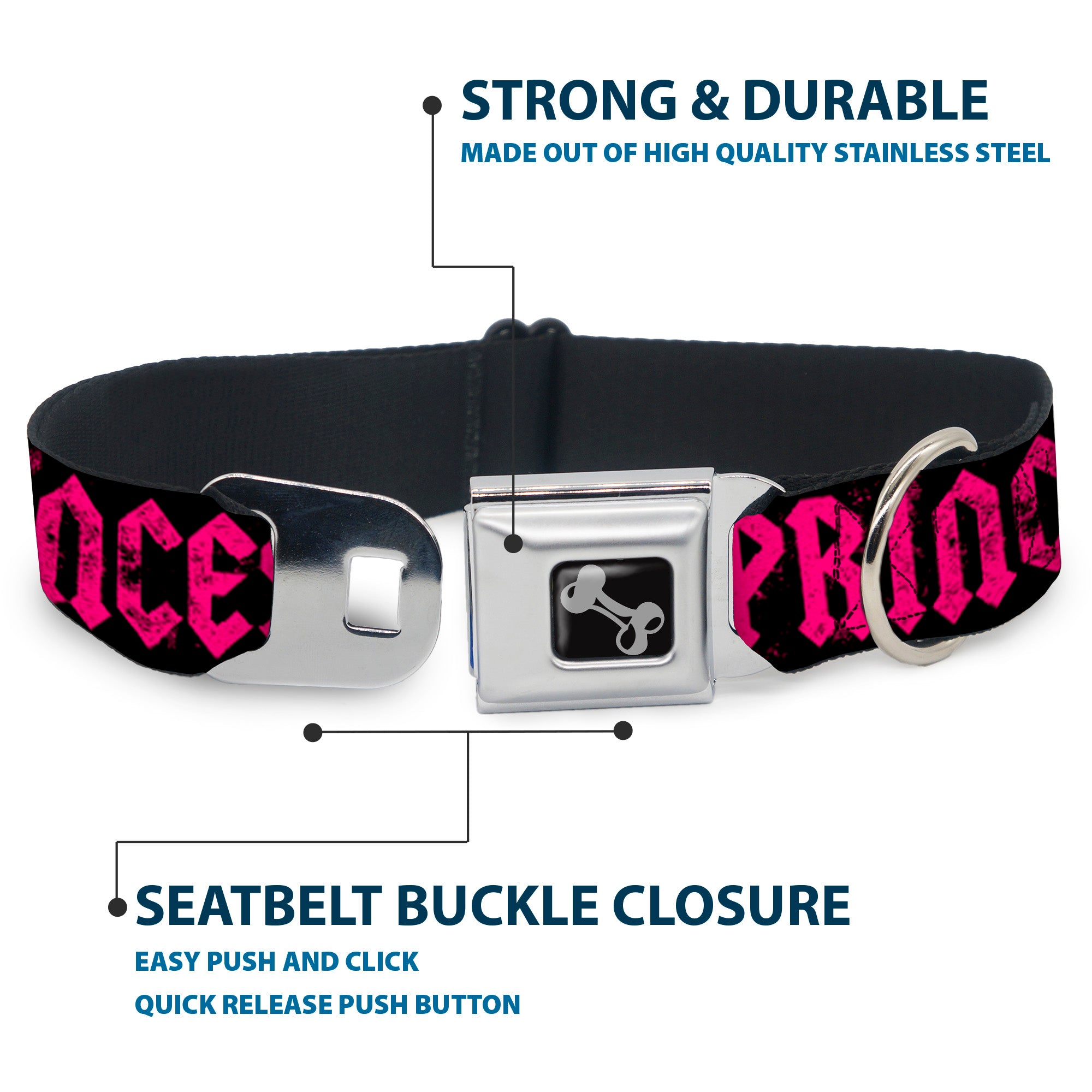 Dog Bone Seatbelt Buckle Collar - Punk Princess Black/Fuchsia Seatbelt Buckle Collars Buckle-Down