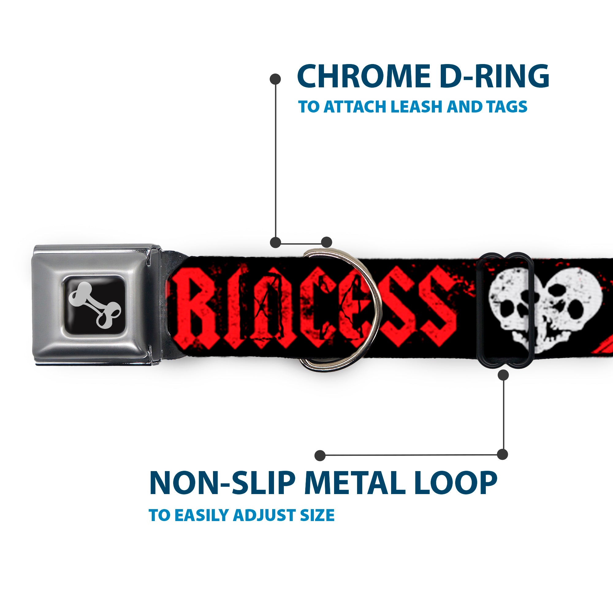 Dog Bone Seatbelt Buckle Collar - Punk Princess Black/Red/White Seatbelt Buckle Collars Buckle-Down