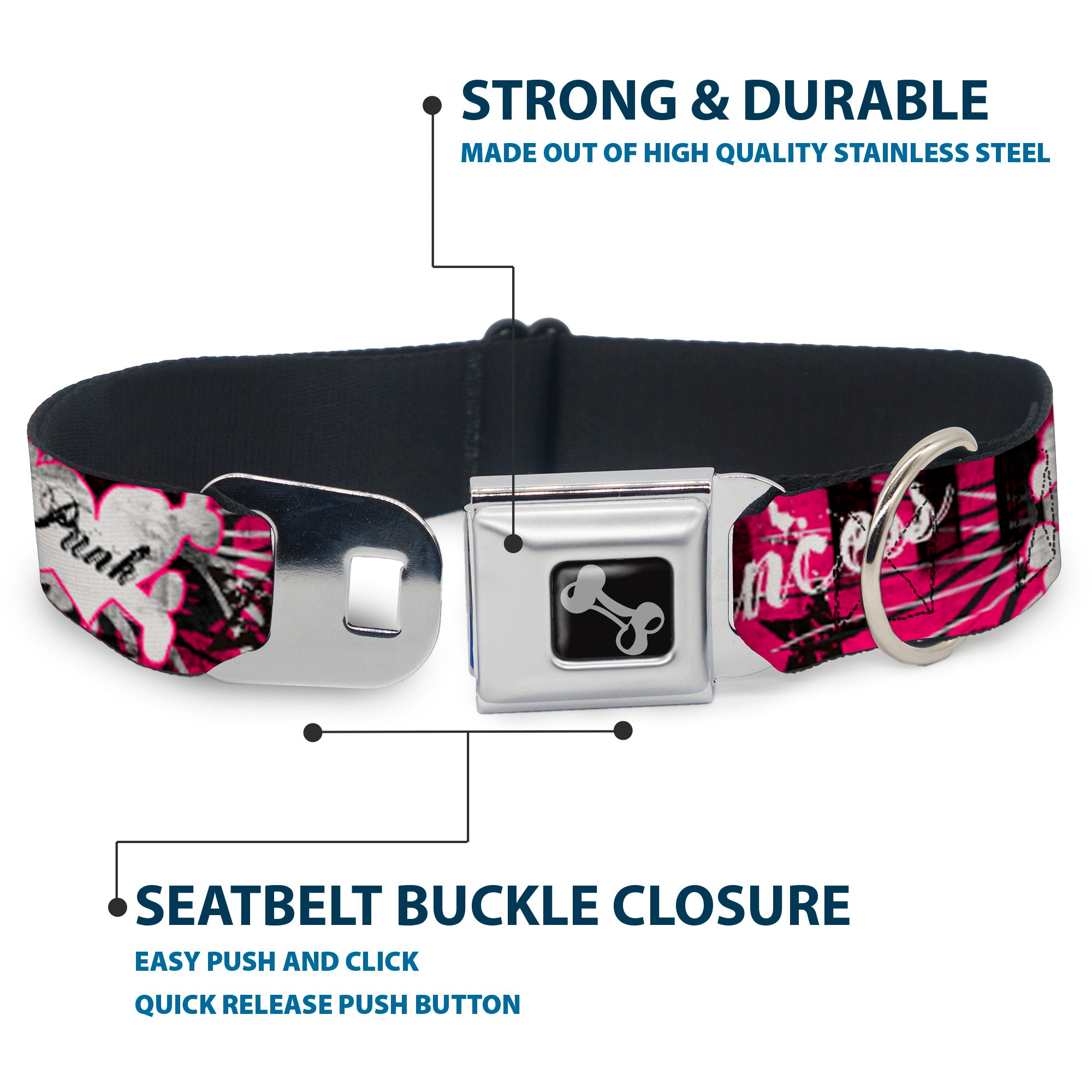 Dog Bone Seatbelt Buckle Collar - Punk Princess w/Piano Keys Seatbelt Buckle Collars Buckle-Down