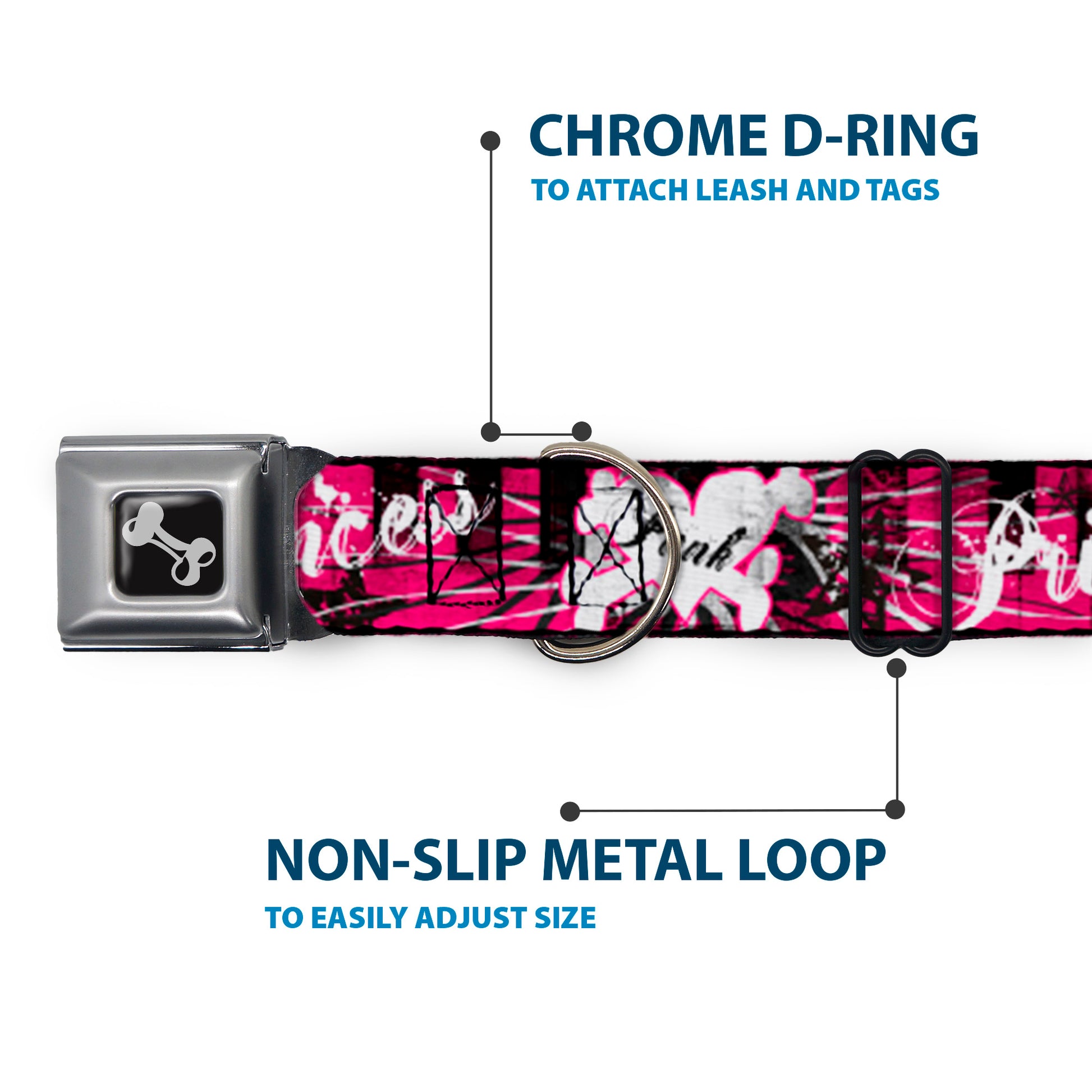 Dog Bone Seatbelt Buckle Collar - Punk Princess w/Piano Keys Seatbelt Buckle Collars Buckle-Down
