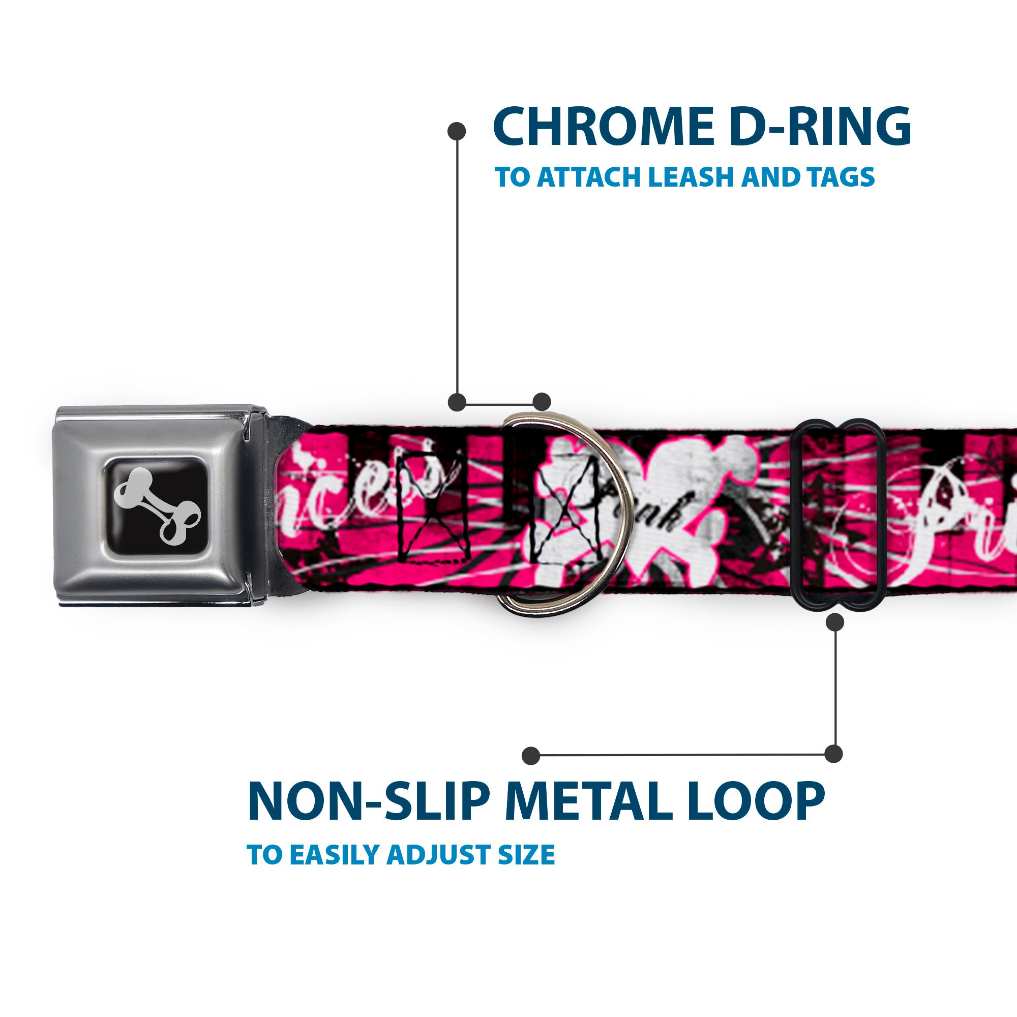 Dog Bone Seatbelt Buckle Collar - Punk Princess w/Piano Keys Seatbelt Buckle Collars Buckle-Down